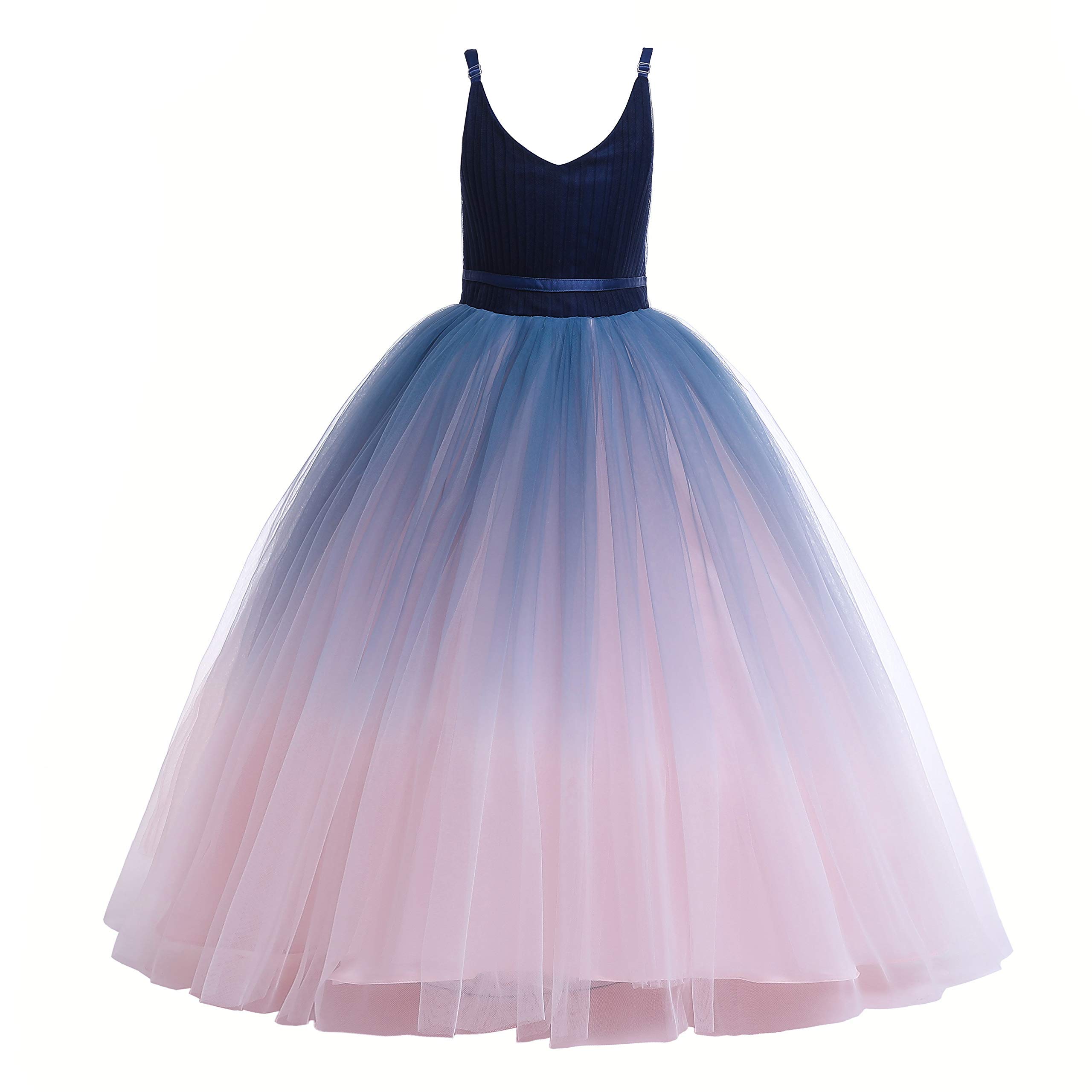Glamulice Blush Pink Girls Lace Bridesmaid Dress Long A Line Wedding Pageant Dresses Flower Girls Princess Ombre Tulle Party Gown Pink Kids Birthday Maxi Dance Ball Gown 11 12 Navy Blue Fomral Evening