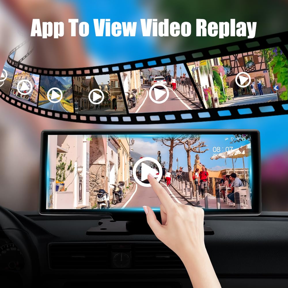 Apple CarPlay & Android Auto przenośne radio samochodowe, Bluetooth z kamerą na deskę rozdzielczą 4K z przodu, ekran dotykowy HD 10,26", rejestrator samochodowy, kamera cofania 1080p, powtarzanie