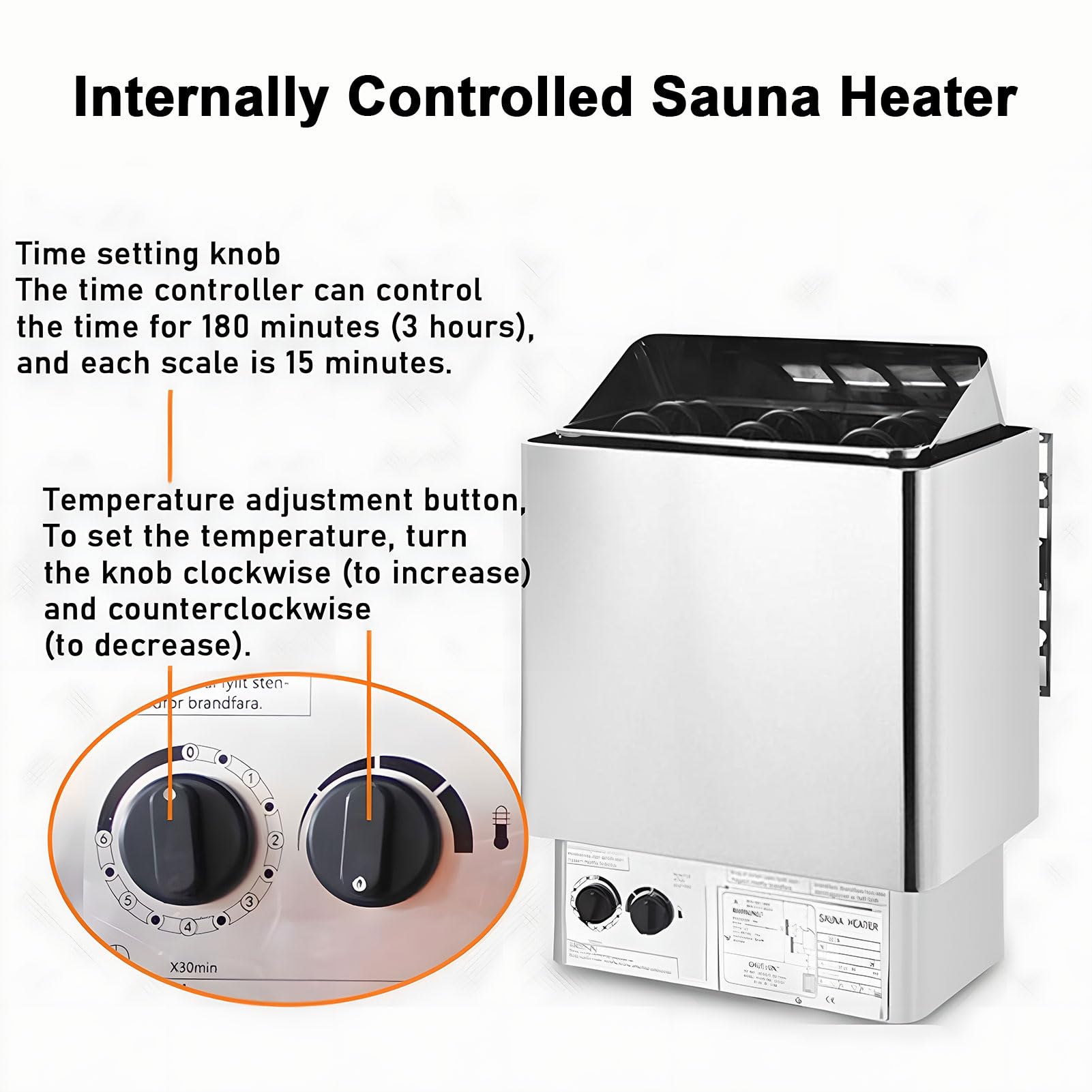 Poêle de Sauna électrique en Acier Inoxydable avec contrôleur intégré, pour Douche, Spa, hôtel, Maison, 9 KW, avec minuterie et température réglables, pour Bain Humide et Sec.