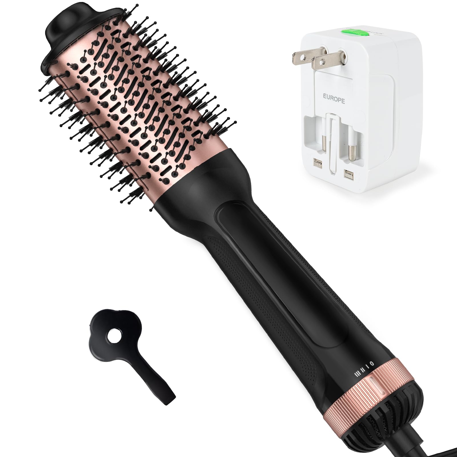 Dual Voltage Hair Dryer Brush with European Plug,Travel Blow Dryer Brush for Blowout Look, One-Step Hot Air Brush Volumizer,Smoothing,125V/220V