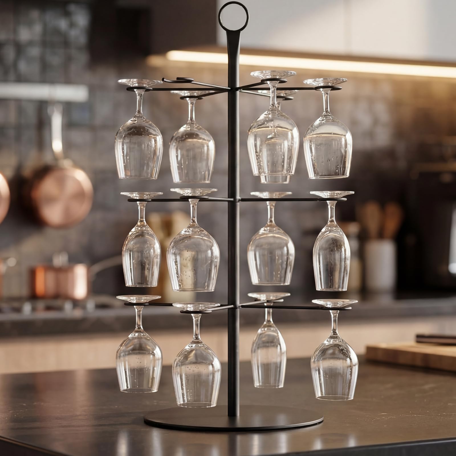 Bevande Torre, Cocktail Tree Stand in Metallo 3 Piani 12 Bicchieri Supporto per Albero di Cocktail per Bar, Casa, Feste, Gin, Aperol, Cocktail, Martini, Champagne, Vino (Nero)