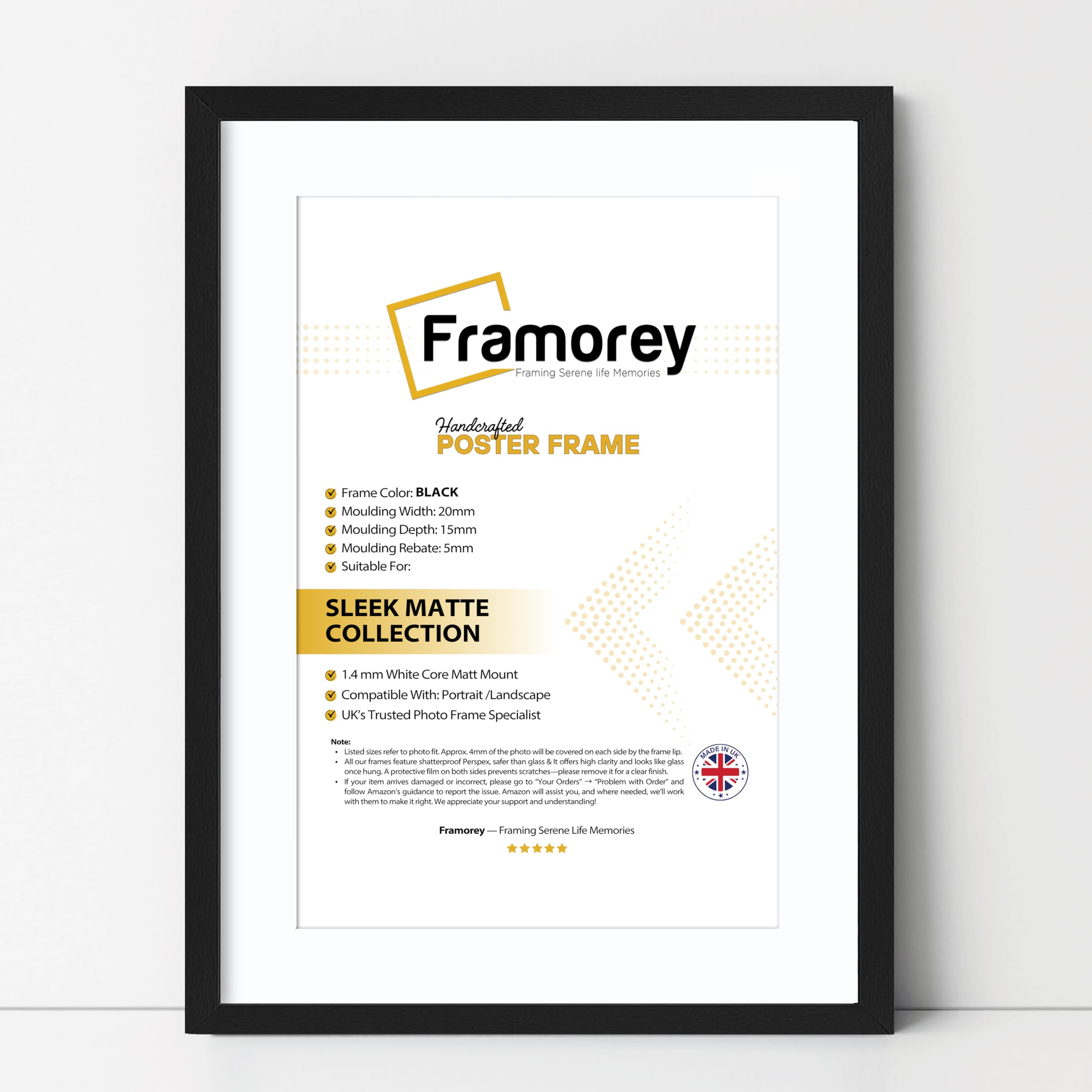Framorey Framing Serene Life Memories Black With White Mount Framorey Thin Matt Black Photo Frames 14X12" Size Picture Frames With 12X10" Size White Mount, Flat Wooden Effect Photo Frames, Home Décor Frame, Wall Art Poster Frames