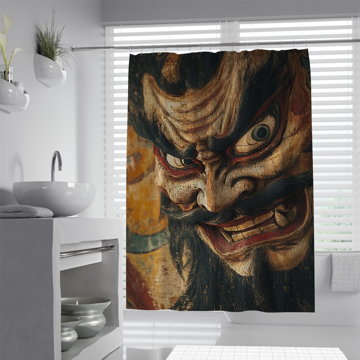 Uiringart Shower Curtains Vintage Samurai Warrior Bathtub Curtain W160xl200cm Cool Antique Portrait Water Repellent Quick Dry Rustproof Grommets Polyester Bath Decor For Bathroom