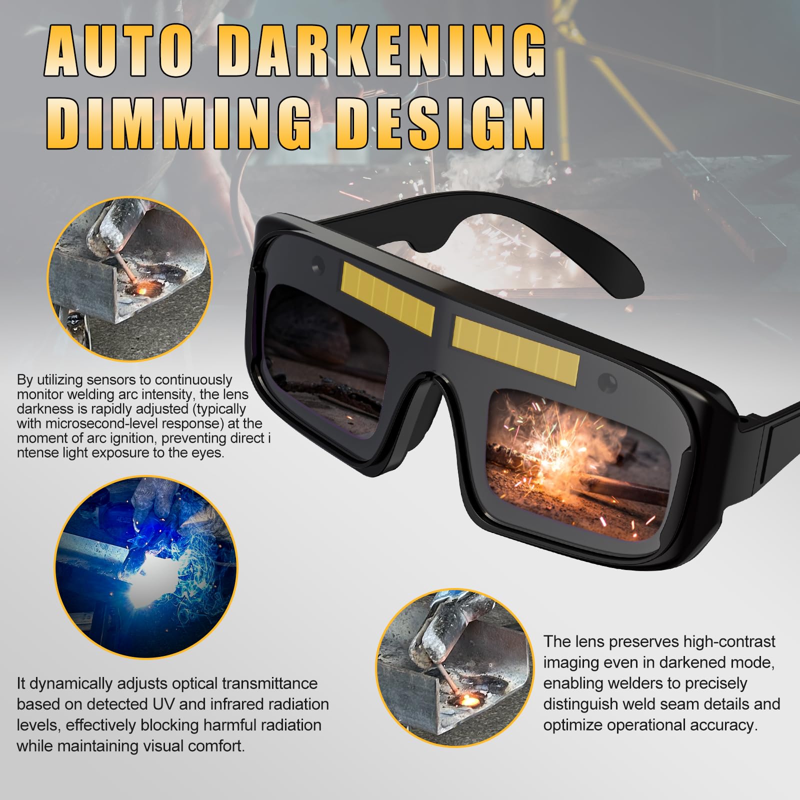Gafas de soldadura de oscurecimiento automático, gafas de soldadura profesionales con energía solar con oscurecimiento automático con color real, gafas de seguridad de soldadura para TIG MIG ARC y