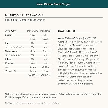 Nuzest Inner Biome Blend, Liquid Probiotic with Live Bacteria 500ml, Ginger