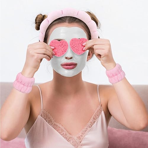 Miniatura 3 de WHAVEL Juego de diadema y pulsera de spa, diadema para el cuidado de la piel, diademas hinchadas para lavado de cara, muñequeras de maquillaje para