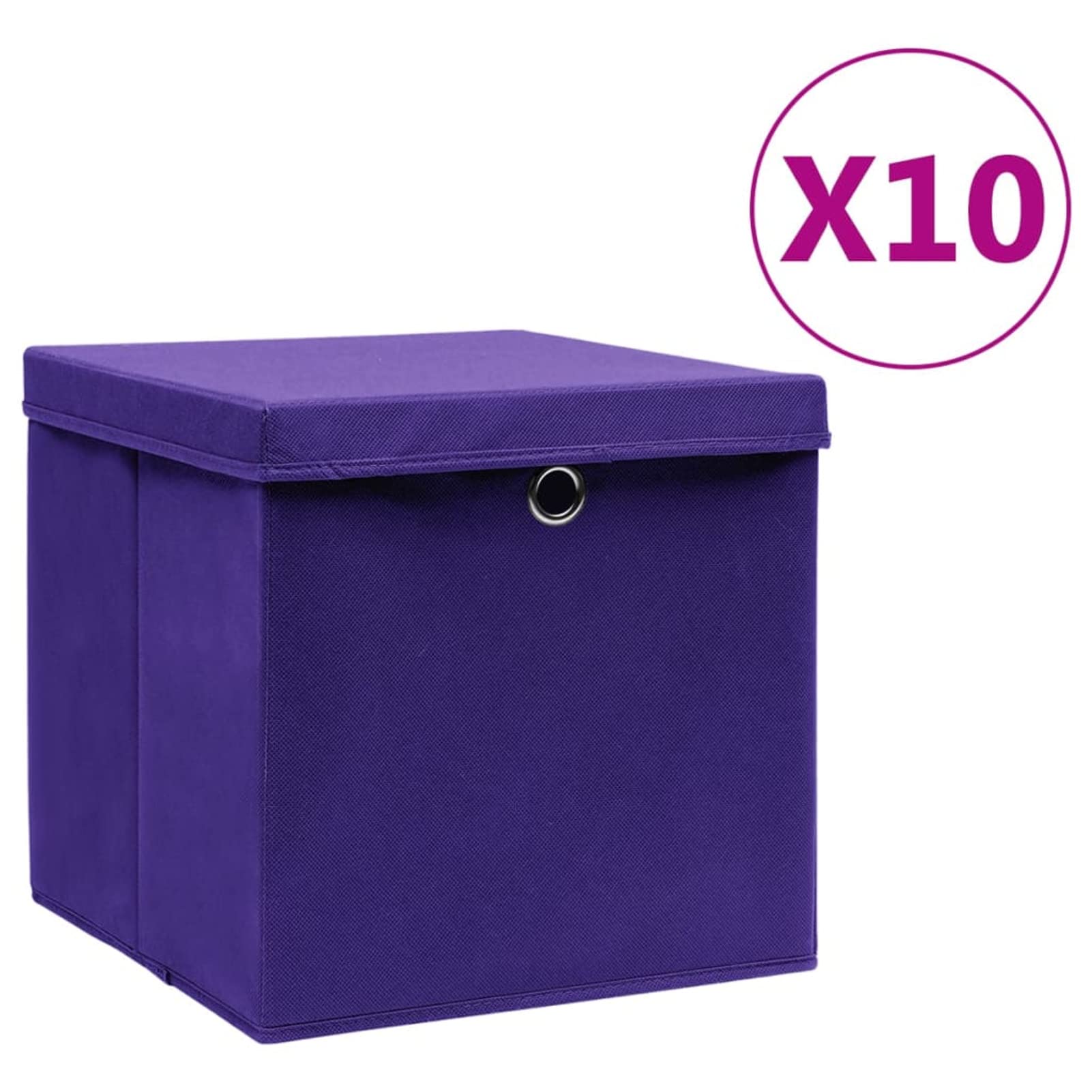 Tidyard 10 STK. Aufbewahrungsbox mit Deckeln Zusammenklappbar Spielkiste Regalkorb Faltkiste Korb Kinderbox Faltbox Box Kiste Vliesstoff 28x28x28 cm Lila