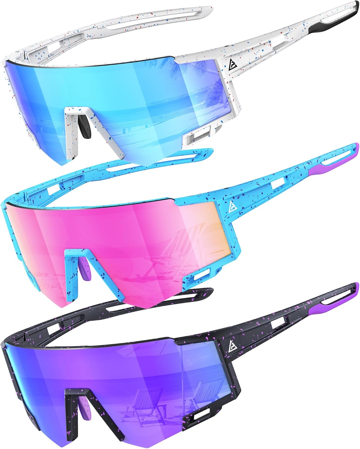 NSSIW Kids Sunglasses Youth Baseball Softball Sunglasses for Boys Girls Age 4-14 UV400 Protection Cycling Sports 3 Pack