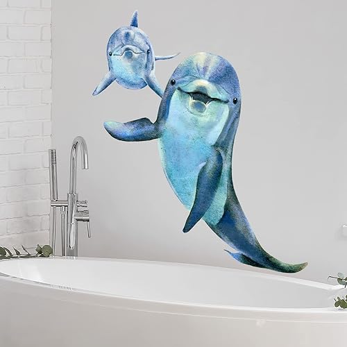 Miniatura 2 de Calcomanía de pared de delfines submarinos, para guardería, animales marinos, extraíble, despegar y pegar, impermeable, decoración de pared para