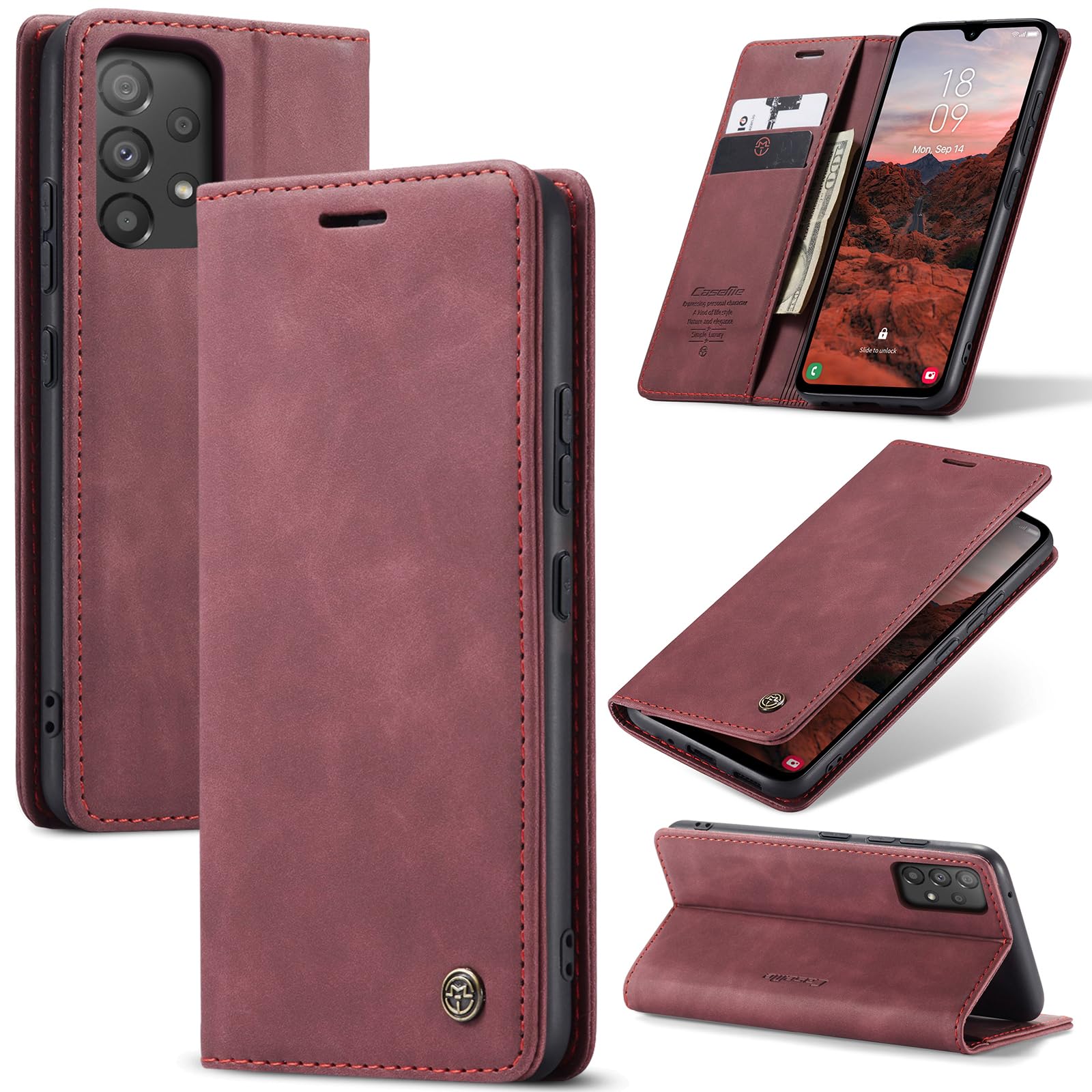 Azororo Cover per Samsung Galaxy A53 5G, Premium PU Pelle Custodia, Magnetica Carta Fessura Portafoglio Case, Flip Cavalletto Custodia per Samsung Galaxy A53 - Vino Rosso
