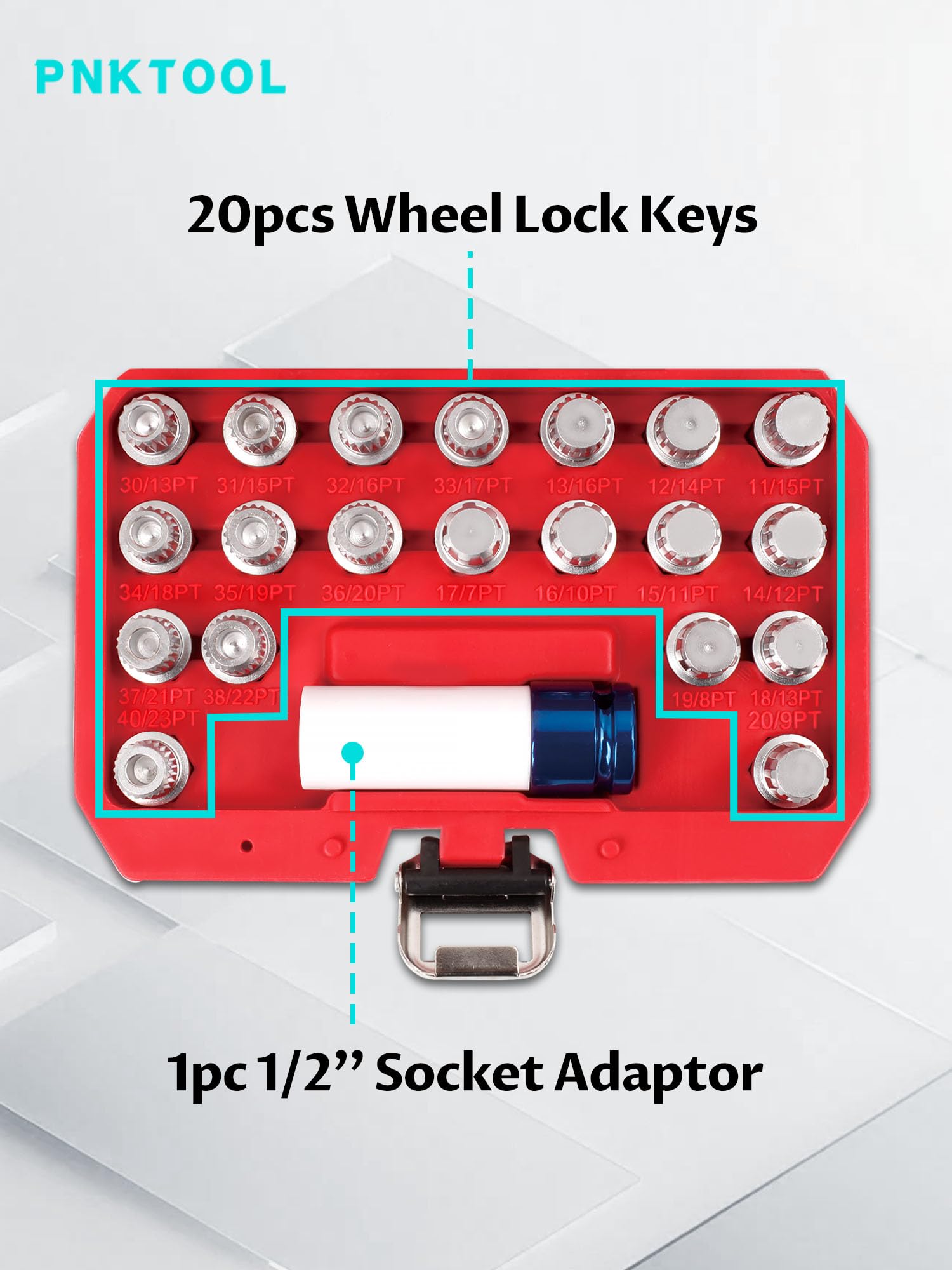 Photo 1 of Set of 21, Wheel Lock Key Set, Anti-Theft Lock Lug Nut Screw Remover Wheel Lock Removal Kit with 1/2 inch (12.7mm) Socket Adapter for Mini Series