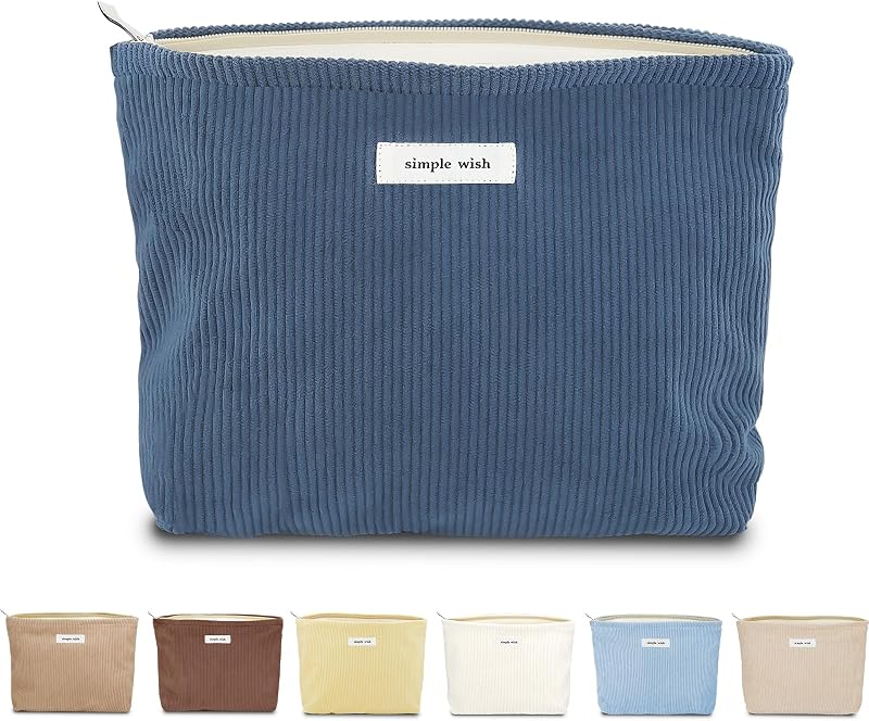 Necessaire de veludo cotelê Sminra azul-marinho com zíper