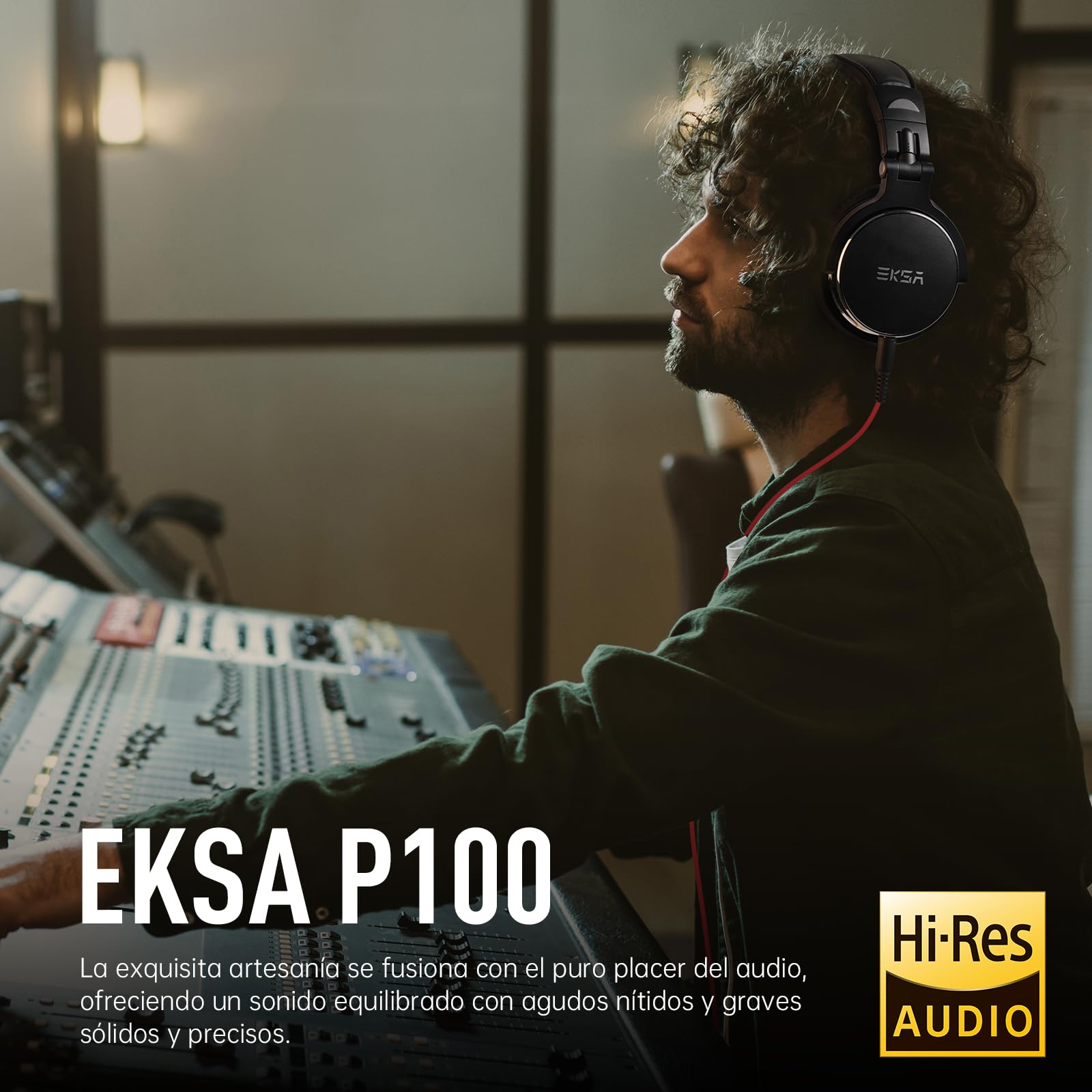 EKSA P100 Auriculares DJ con Cable, para PC AMP Grabación de Podcast Teléfono Piano Guitarra,Estéreo de Mezcla y Monitor de Estudio, 50mm Controladores, 3.5 y 6.35mm Conector de Audio Negro