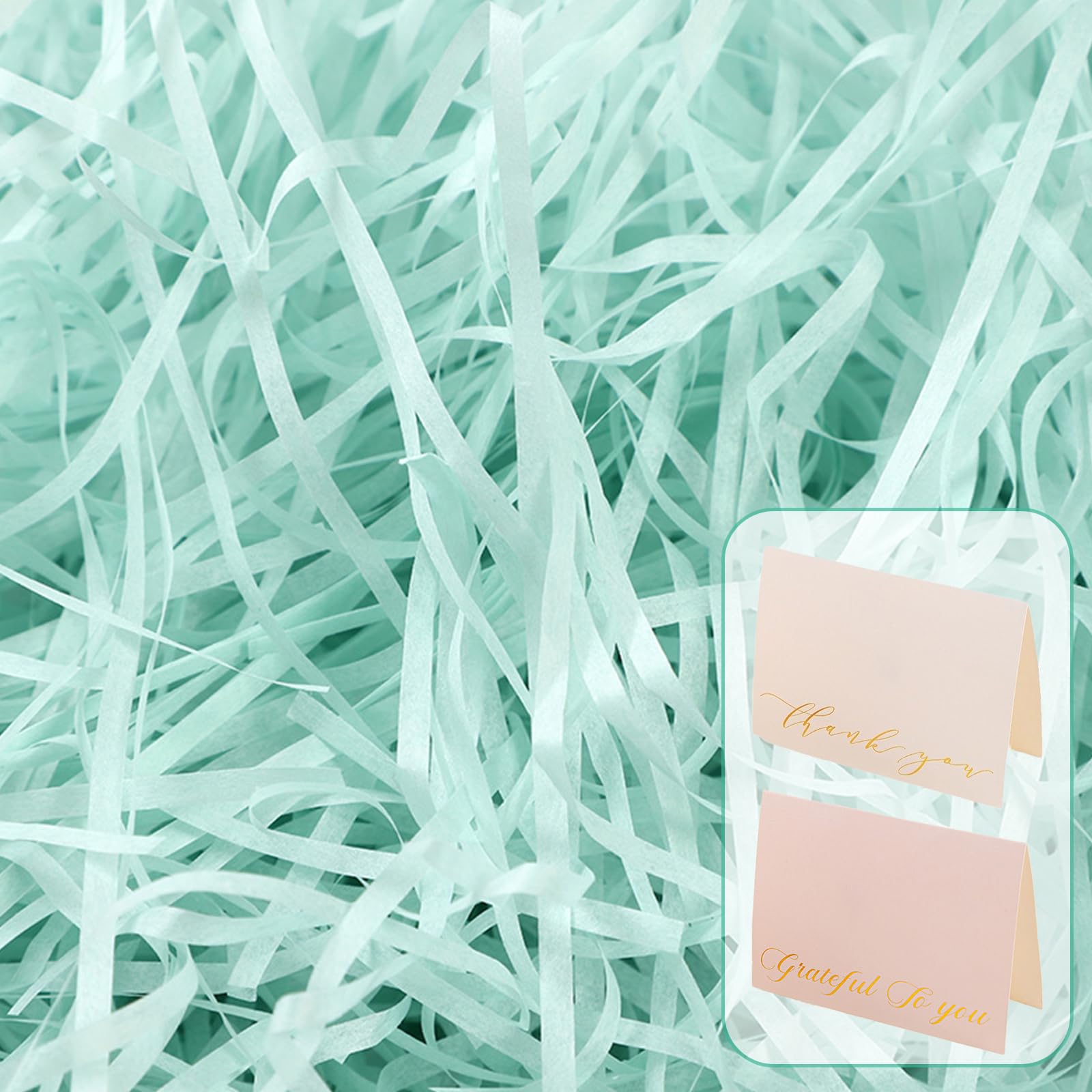200g Blue Shredded Tissue Paper For Gift Boxes, Hamper Filling, 2 Pcs Pink/White Greeting card, Soft Filler Stuffing For Birthdays,Weddings,Baby Showers,Graduation, Housewarming, Packaging Protection
