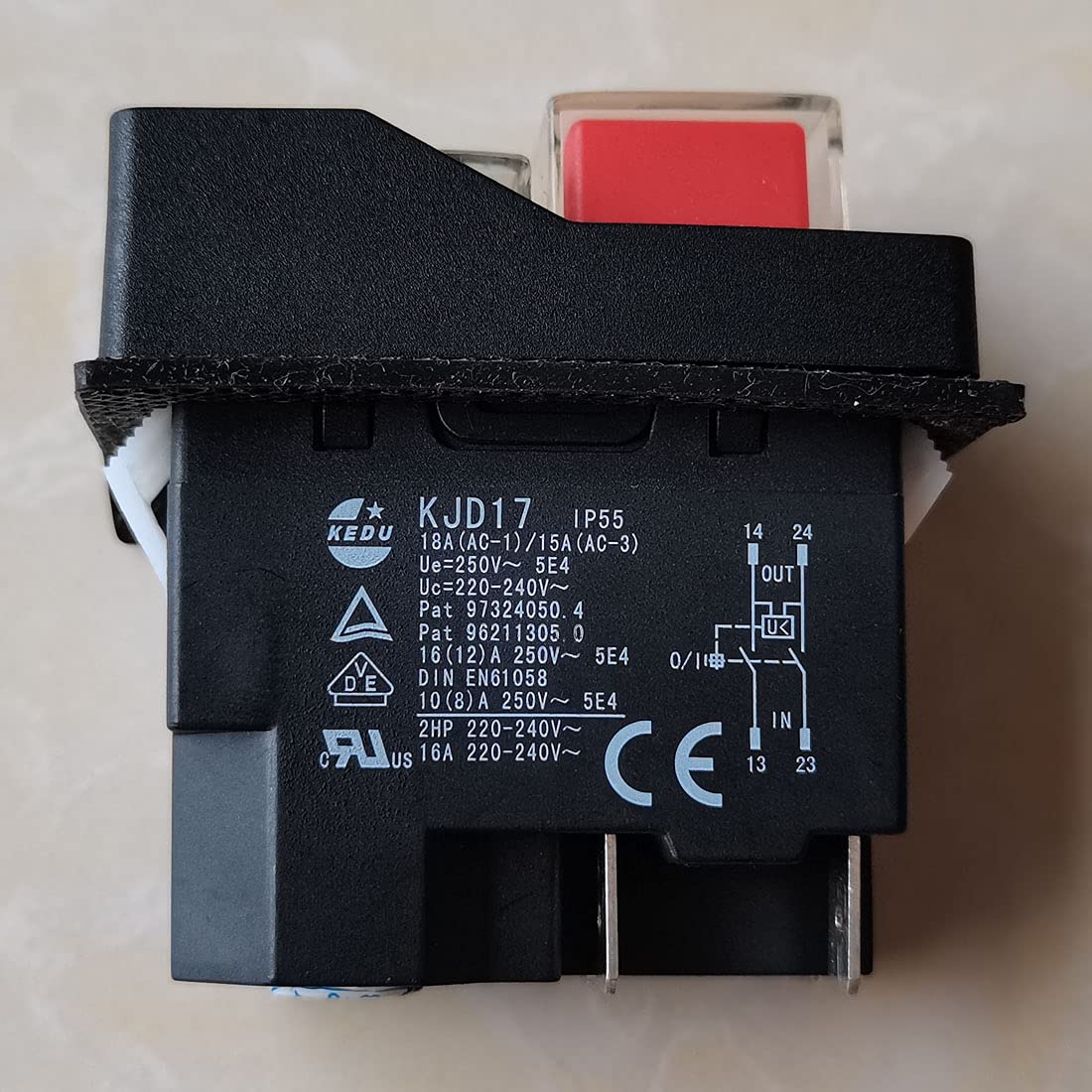 KEDU Interruttore elettromagnetico interruttori a pulsante impermeabili per macchine utensili industriali e utensili elettrici 16(12) A 250V 18A(AC-1)/15A(AC-3) 2HP 220-240V 5E4 (KJD17-4Pins-250V)