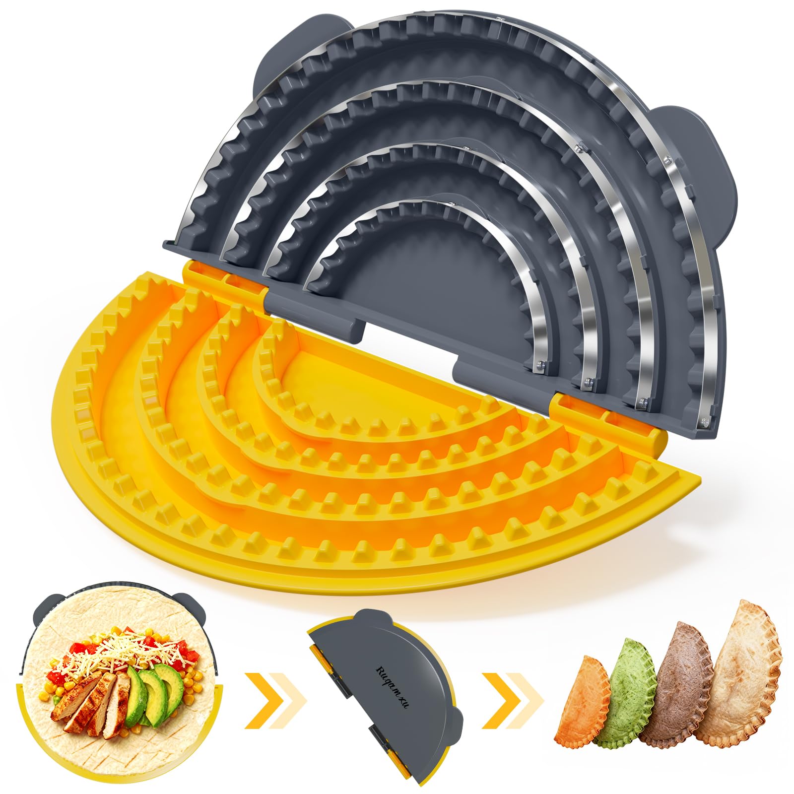 Updated 4-in-1 Adjustable Tortilla Sealer with Stainless Steel Cutter | 4"-6"-8"-10" Tortilla Crimper & Quesadilla Maker | Ergonomic Handle for Burritos, Dumplings, Tacos, Empanadas | Dishwasher Safe-image-26
