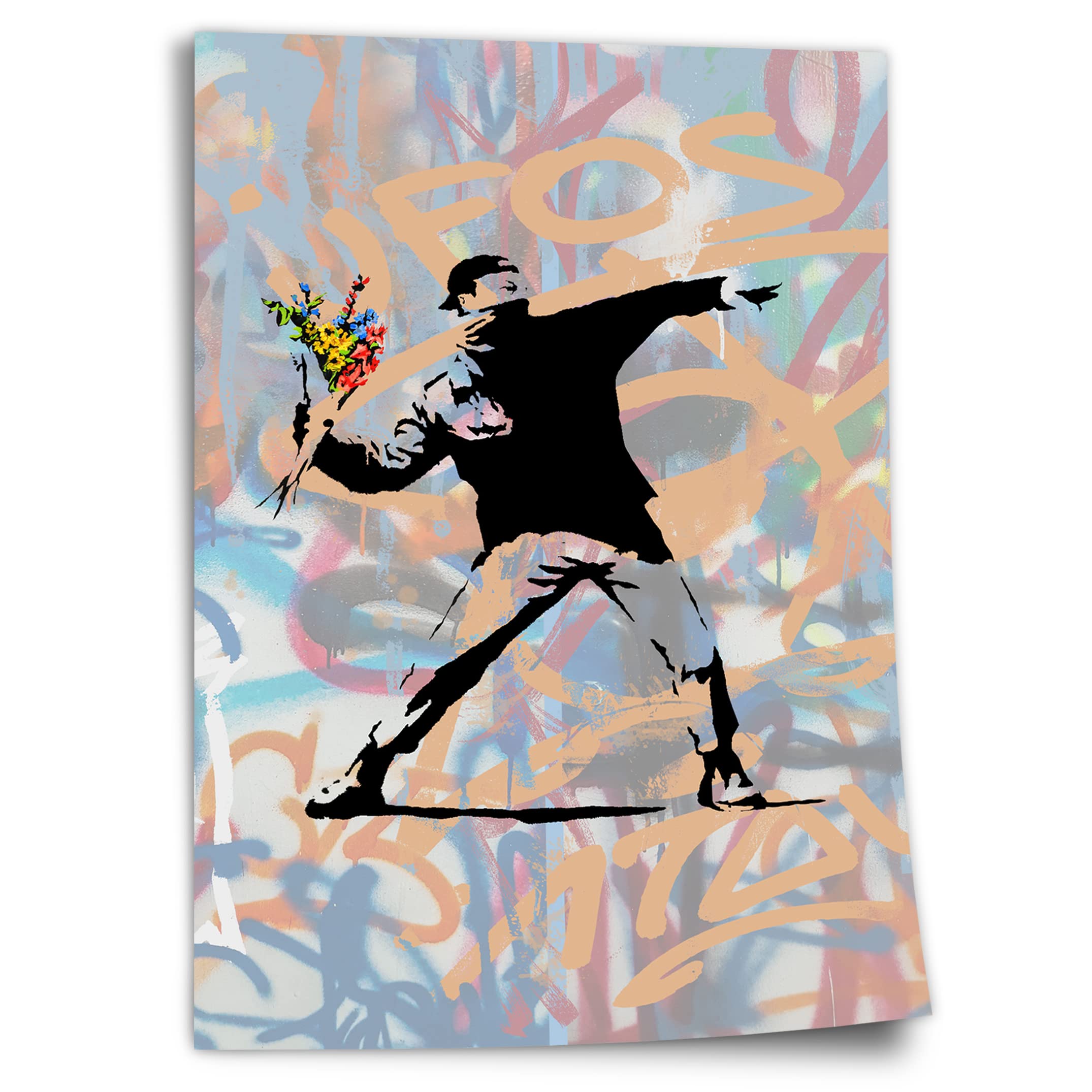Banksy Man Throwing Flowers Activism Cotton Poster - Modern Street Art, Unframed Art Print, Mural - A4, A3, A2, A1, A0, XXL
