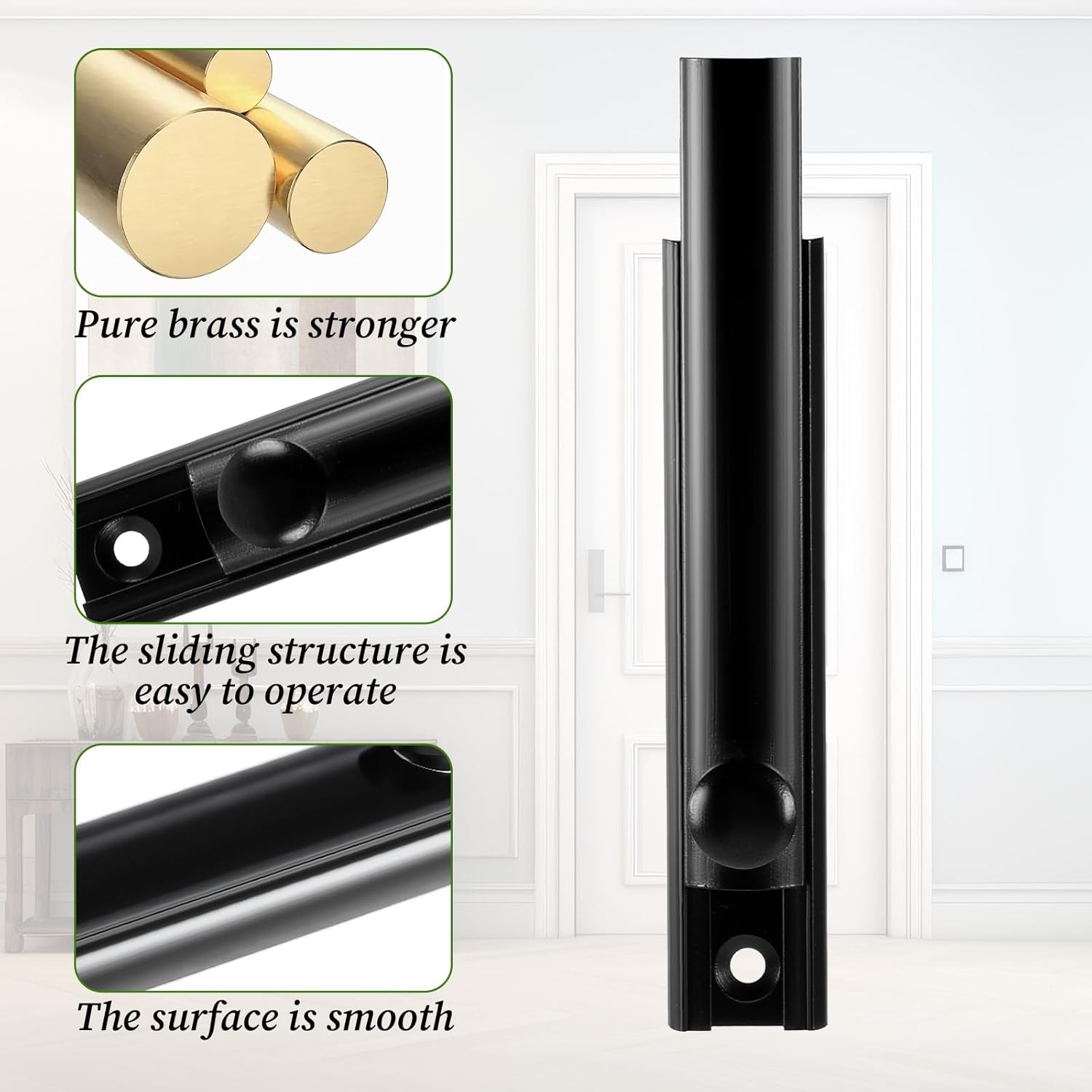 Black Surface Bolts for Doors 4 Inch Black Slide Lock Solid Bold Latch Brass Heavy Duty Door Bolt Lock with Screws for Cabinet, Doors Hardware Accessories