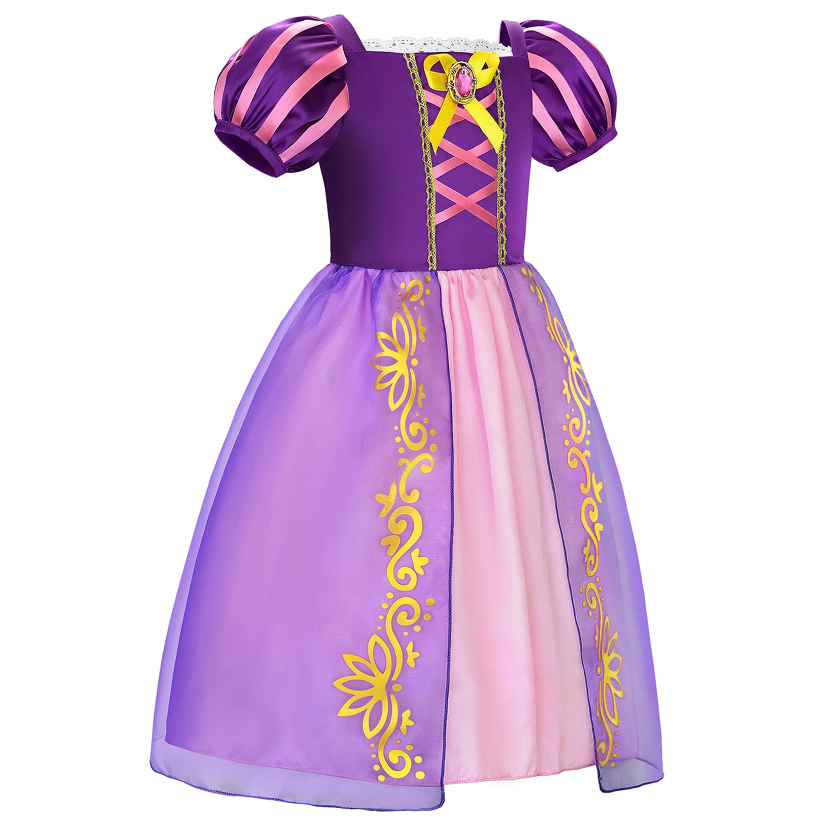 Aoiviss Disfraz de Princesa con Mangas Abullonadas para Niñas Púrpura Vestido Cosplay Fiesta Cumpleaños