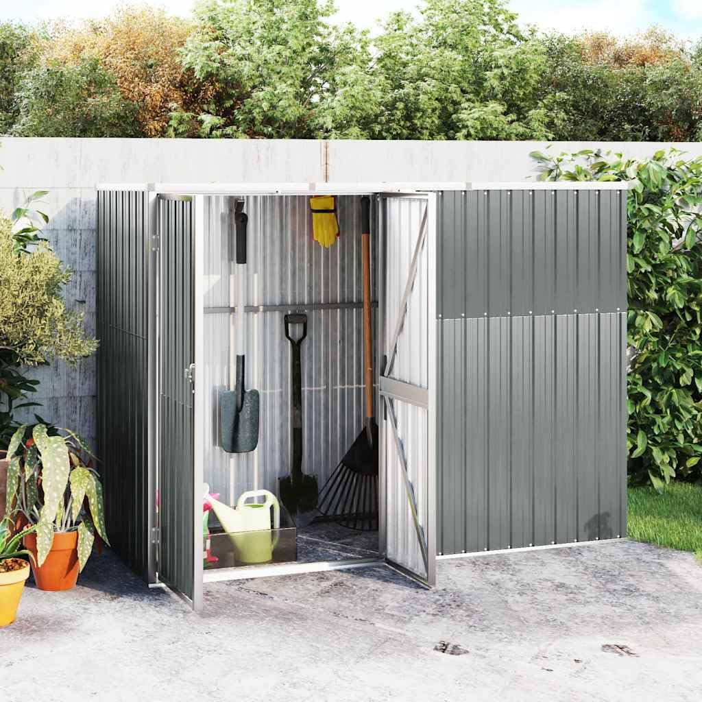 Domek ogrodowy ze stali ocynkowanej szary 225 x 89 x 161 cm, schowek na narzędzia ogrodowe ze spadzistym dachem i zamykanym uchwytem