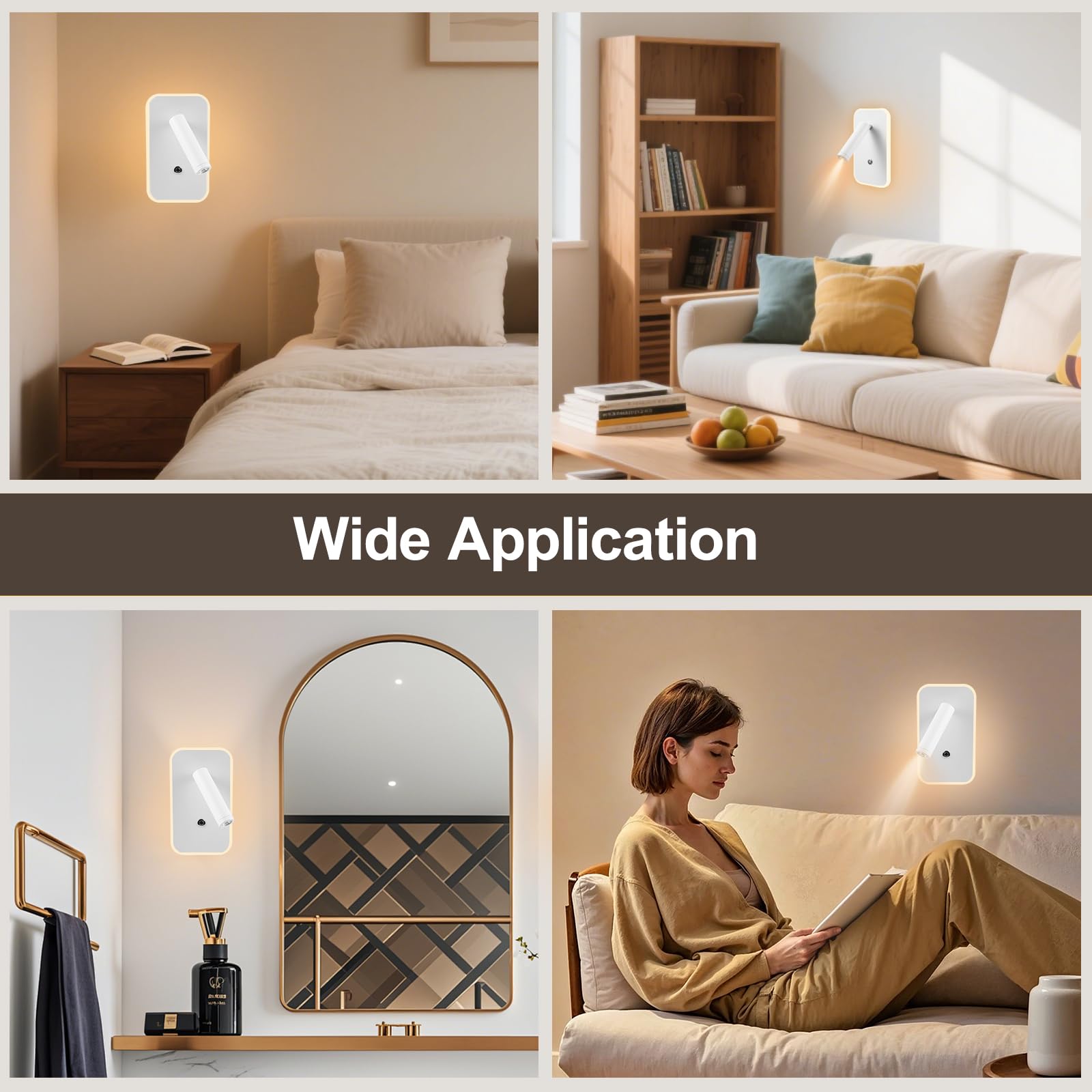 lampara cabecero cama 3W+9W 3000K, luz de lectura pared con Interruptor de Atenuación Continua y Puerto de carga USB, aplique mesa de cabecera Lámpara de Noche para Dormitorio Hotel(Blanco, 2 piezas)