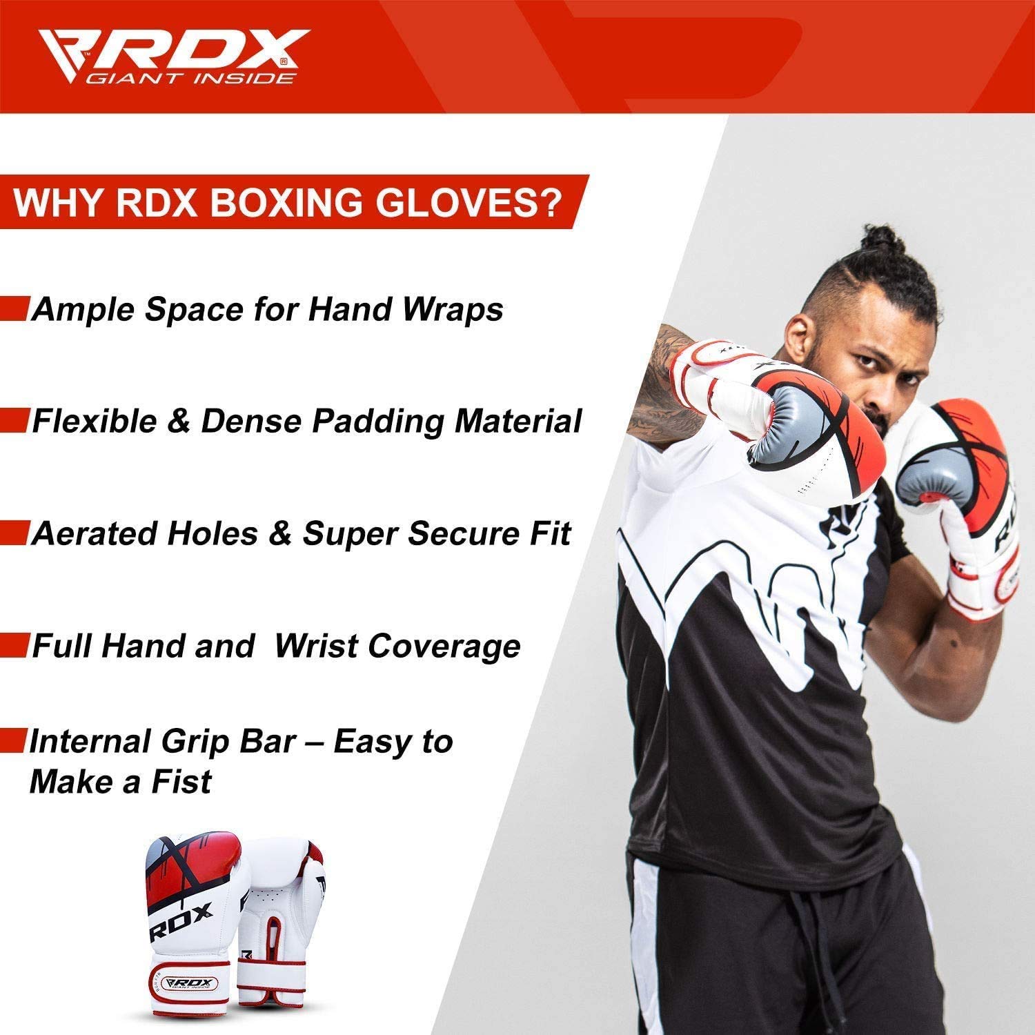 RDX Boxhandschuhe, Maya Hide Leder, EGO Muay Thai und Training Boxhandschuhe für Sparring, Kampf, Boxsack, MMA, Stanzen, Kickboxing Gloves Herren Damen, 8 10 12 14 16 oz