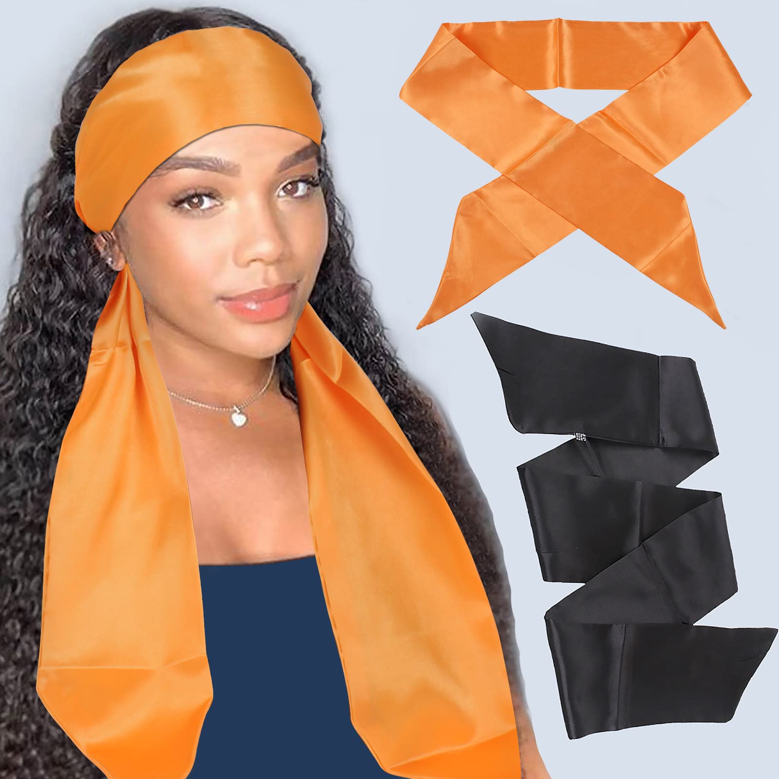 XTREND 2Pcs Satin Edge Control Scarf for Lace Wigs 58 Inch Silk Headbands  Laying Scarf for Baby Hair Non Slip Hair Wrap Wigs Grip Band for Yoga