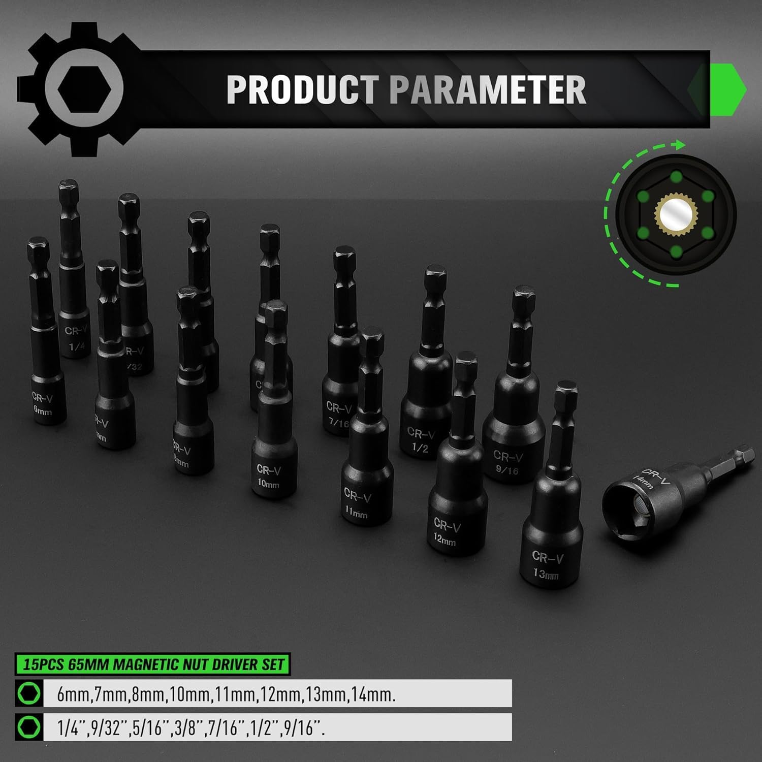 55-Piece Magnetic Nut Driver Set, Metric & SAE 1/4" Hex Shank, Impact Driver Socket Adapters, Snappy Driver Bit - Image 3