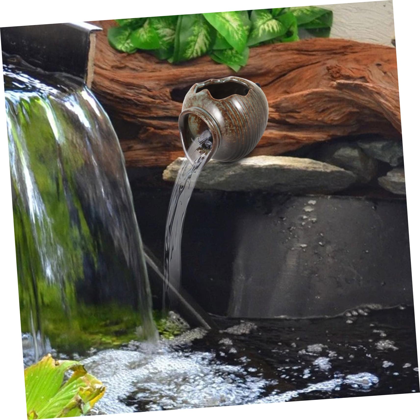 Zimmerbrunnen aus Keramik mit Einzigartigem Glasur Design Kleiner Teichbrunnen für Garten Fischfreundlich für Kleine Räume Wie Regale