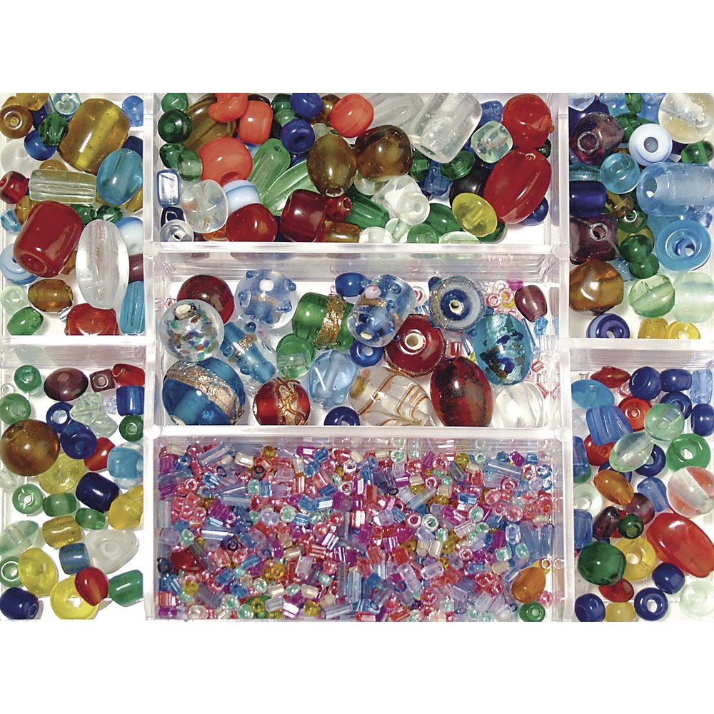 Rayher Glass Beads for Jewellery Making and Crafting, Assorted Round Beads, Seed Beads, Column Beads and Spacer Beads, Diameter 2.5-13 mm, 115 g, 14003999