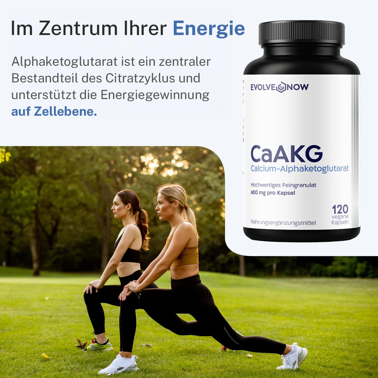 Evolve Now CaAKG 600 mg pro Kapsel – Calcium-Alphaketoglutarat – 120 vegane Kapseln – 1200 mg Tagesdosis – Laborgeprüft & Frei von Zusätzen