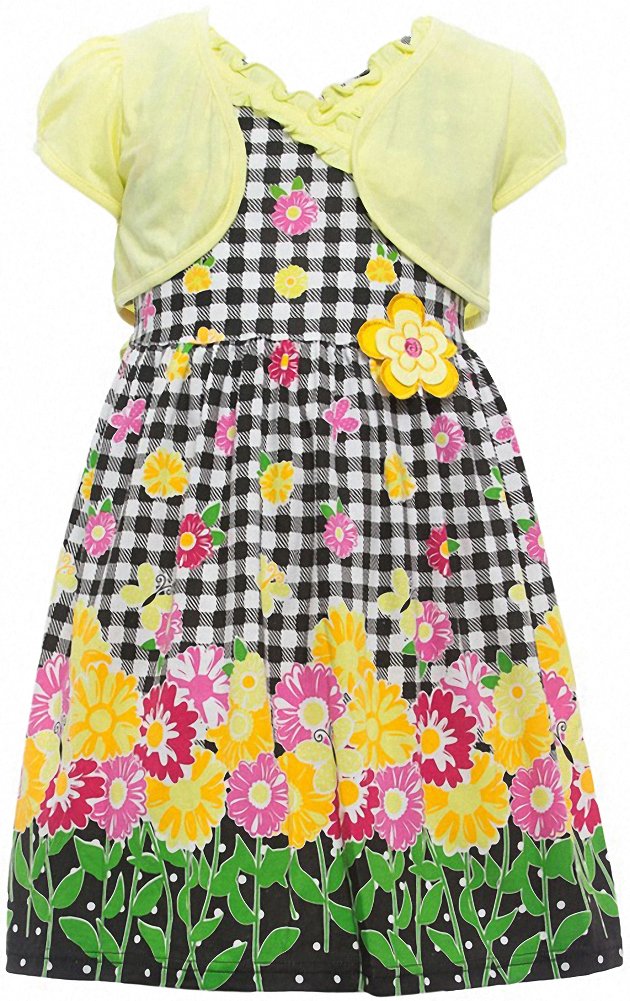 ToBeInStyle Girls Two Piece Short Sleeve Dress and Matching Bolero Crop Cardigan Assorted Prints Cotton Blend Summer Outfit