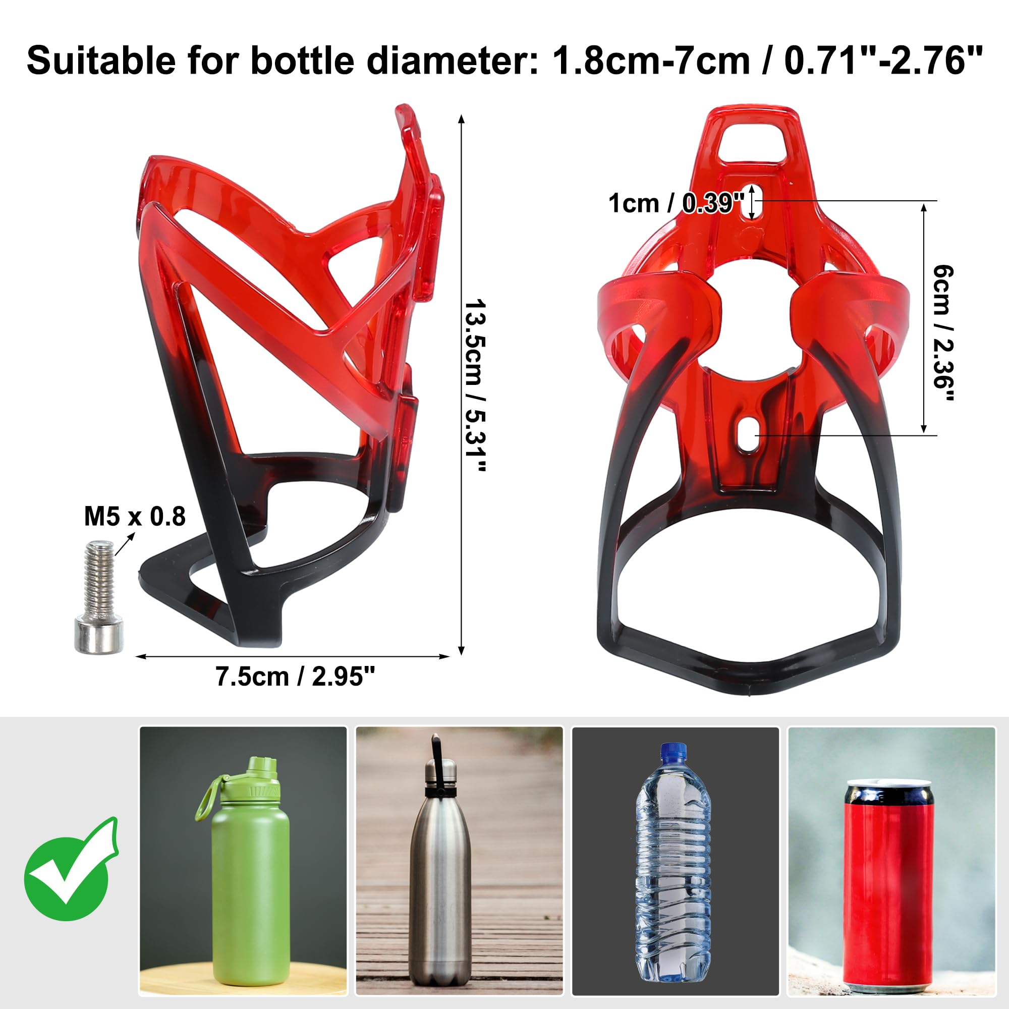 X AUTOHAUX 1 Set Bike Water Bottle Cage Holder w/Screws and Wrench Black Red - Image 4