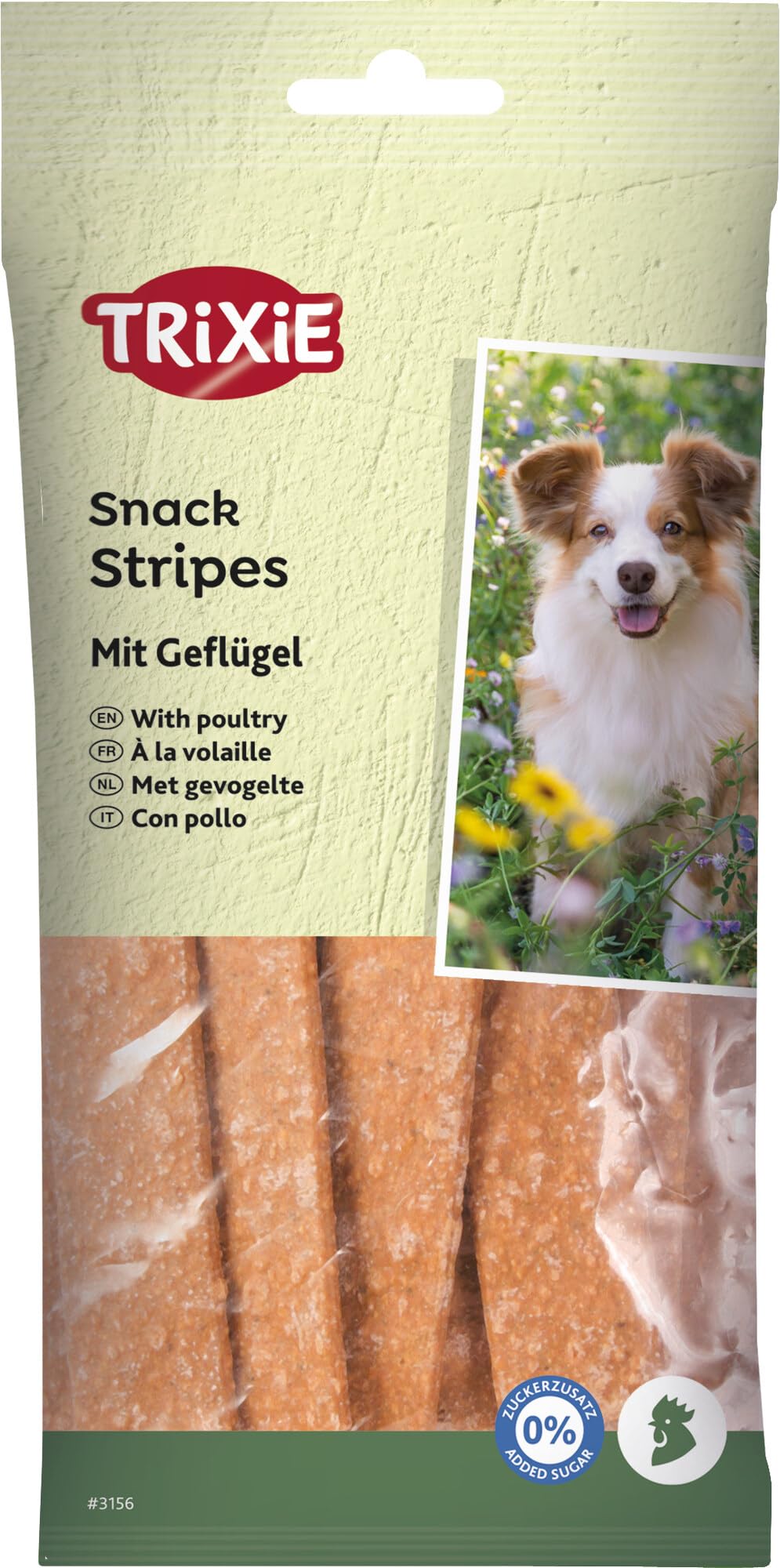 TRIXIE Snack Stripes – Dog Snacks with Poultry – No Added Sugar – 10 Snacks – 100 g Package Weight – 3156