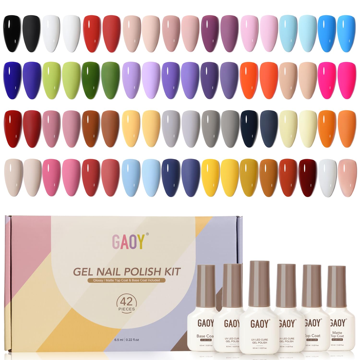 GAOY - Kit de 42 esmaltes de uñas de gel para todas las estaciones, color rosa, blanco, rojo, gelatina, nude, esmalte de uñas