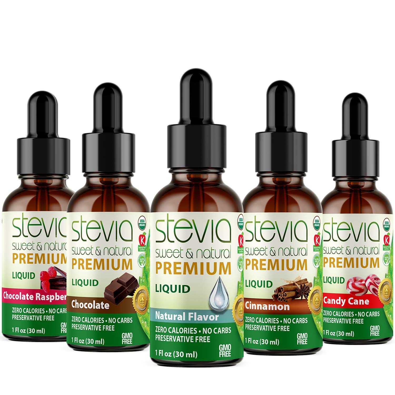 STEVIA INTL(Pack of 5) TEA LOVERS Bundle. Premium Stevia Drops with 5 Flavors in Glass Bottles. All Naturally Sweet, Non-Bitter, 0 Calorie, 0 carb, 0 Calorie, NON-GMO, Diabetic & Keto Friendly (1oz)USDA Organic