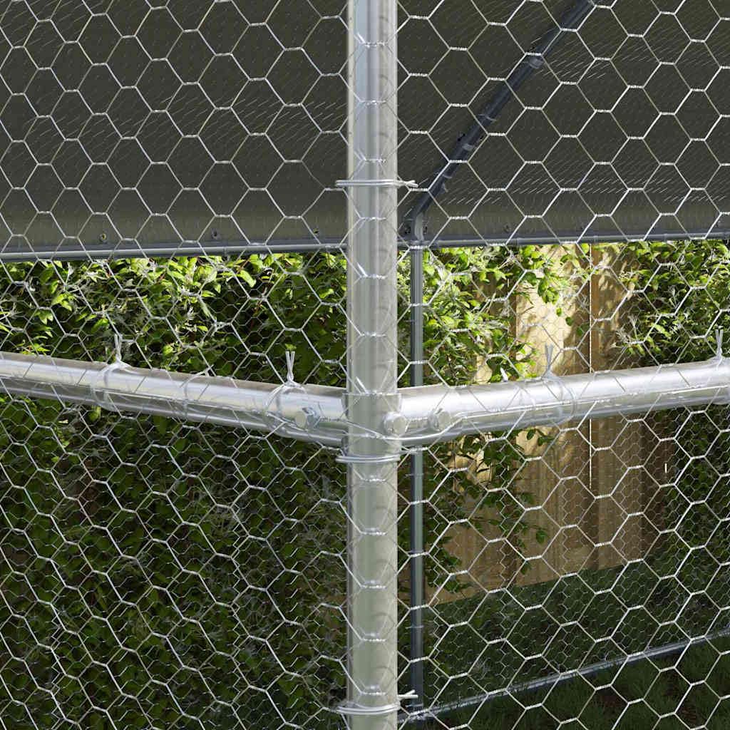 Hühnerkäfig Freilaufgehege Silber 400 x 200 x 198.5 cm Verzinkter Stahl 2 Türen