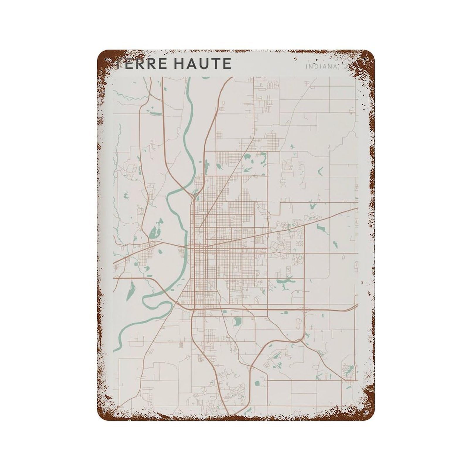 xiaoxiaoshen Terre Haute Map Indiana Travel Gift Farmhouse Decor Wall Decor Art Metal Tin Poster Modern Home Decor Art Home Bar Shop Decorations Vintage Sign 40x30cm