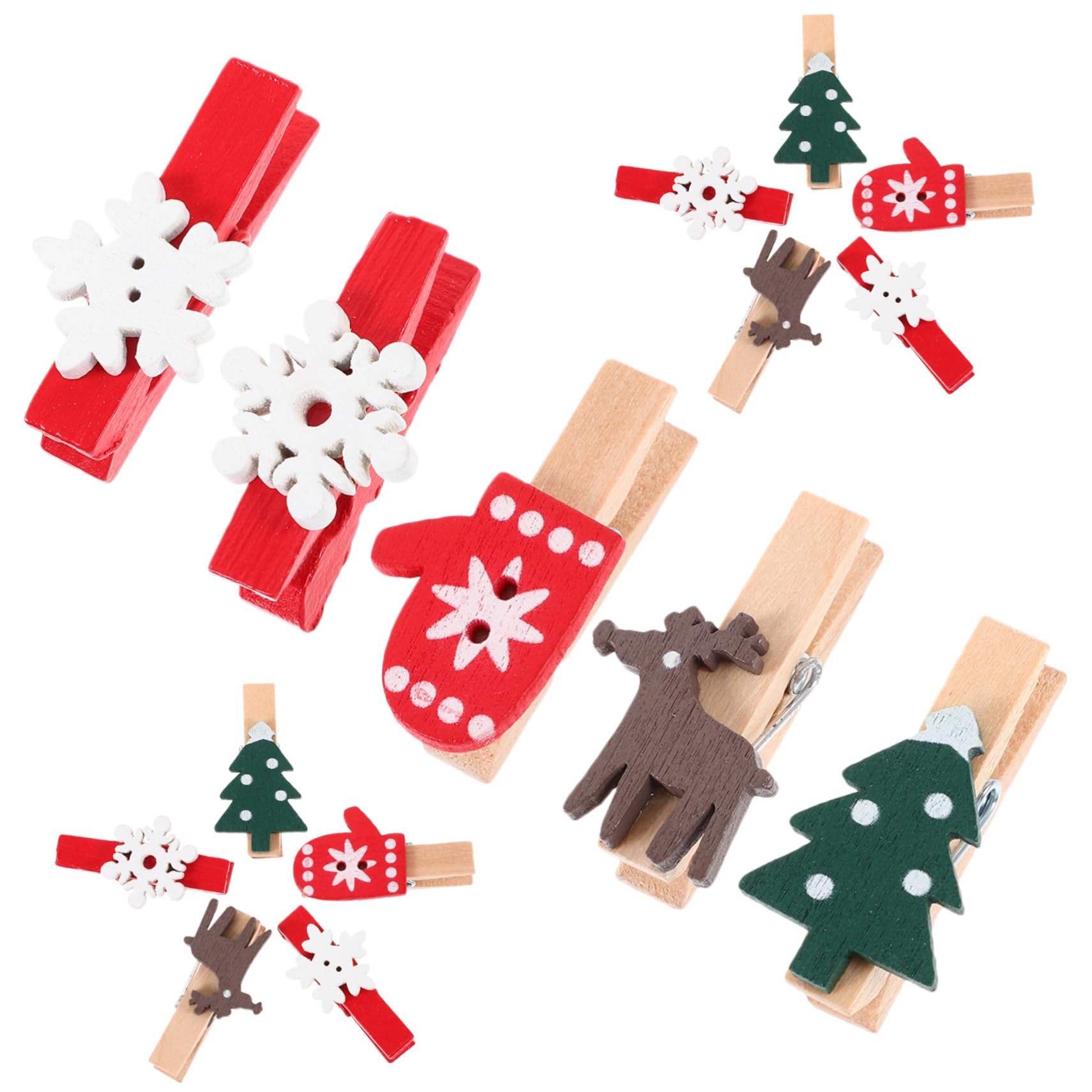 Gatuida 375stücke Weihnachts Holzklammern Foto Clips Verschiedenen Designs Mit Schneeflocken Handschuhe Weihnachtsbaum Rentier Für Festliche Dekoration Und Erinnerungsfotos