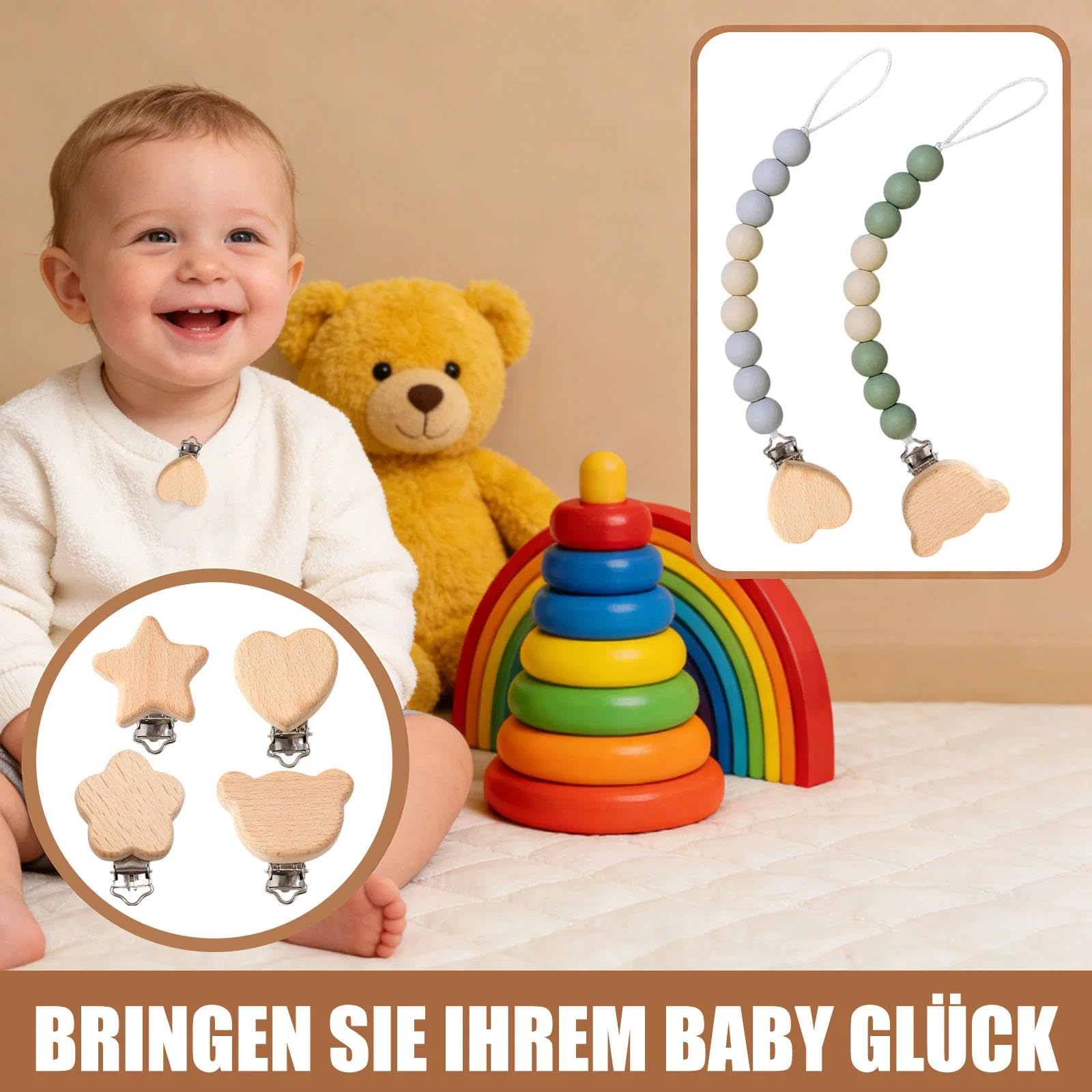4 clip per ciuccio in legno, clip per ciuccio, clip per ciuccio, accessori