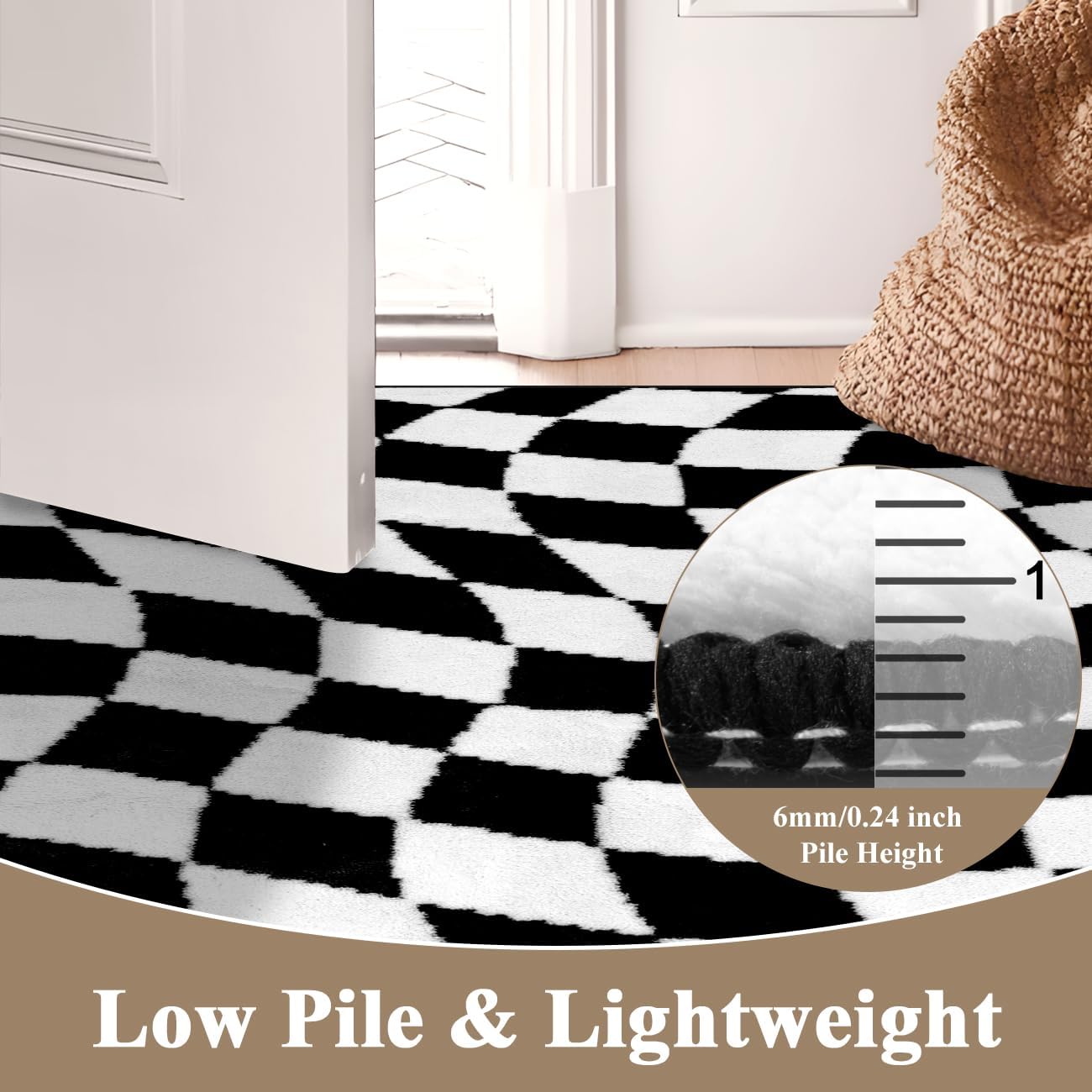 Yamaziot 5x7 Checkered Area Rug, Non-Slip Soft Washable Living Room Rug with Rubber Backing, Low Pile Rug Floor Carpet for Dinning Room, Bedroom, Black