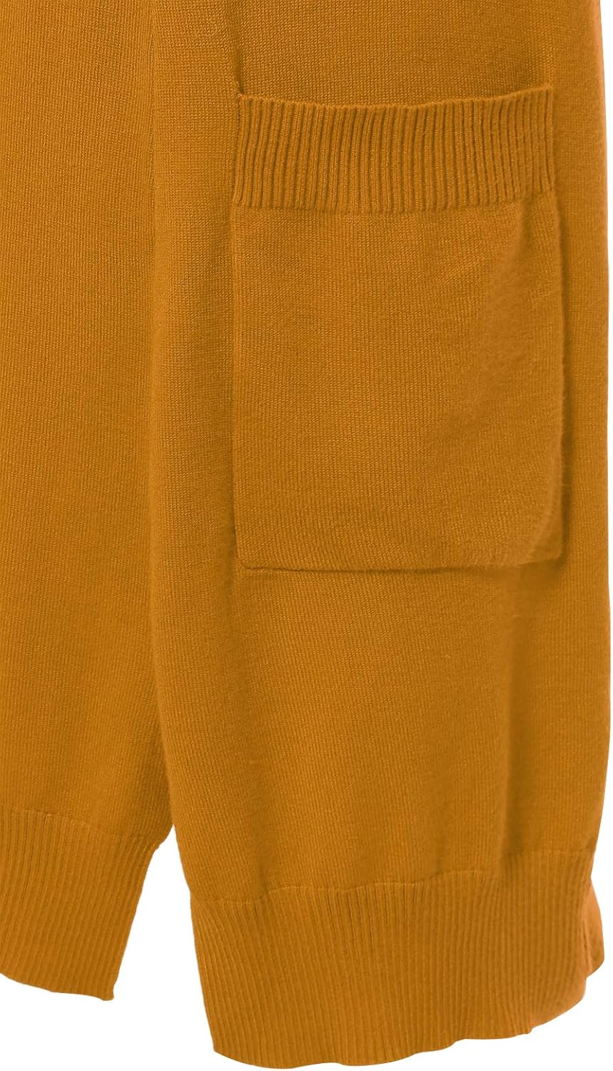 Women's Long Sleeve Open Front Loose Maxi Knitted Long Cardigan Sweater with Pockets Small Mustard