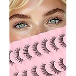 Wispy Lashes False Eyelashes 16mm Strip Lashes Fluffy Eyelashes C Curl Lash Strips Fake Eyelashes Natural with 0.1MM Thin Cotton Band Siligli 3D Volume Eyelash Pack 7 Pair