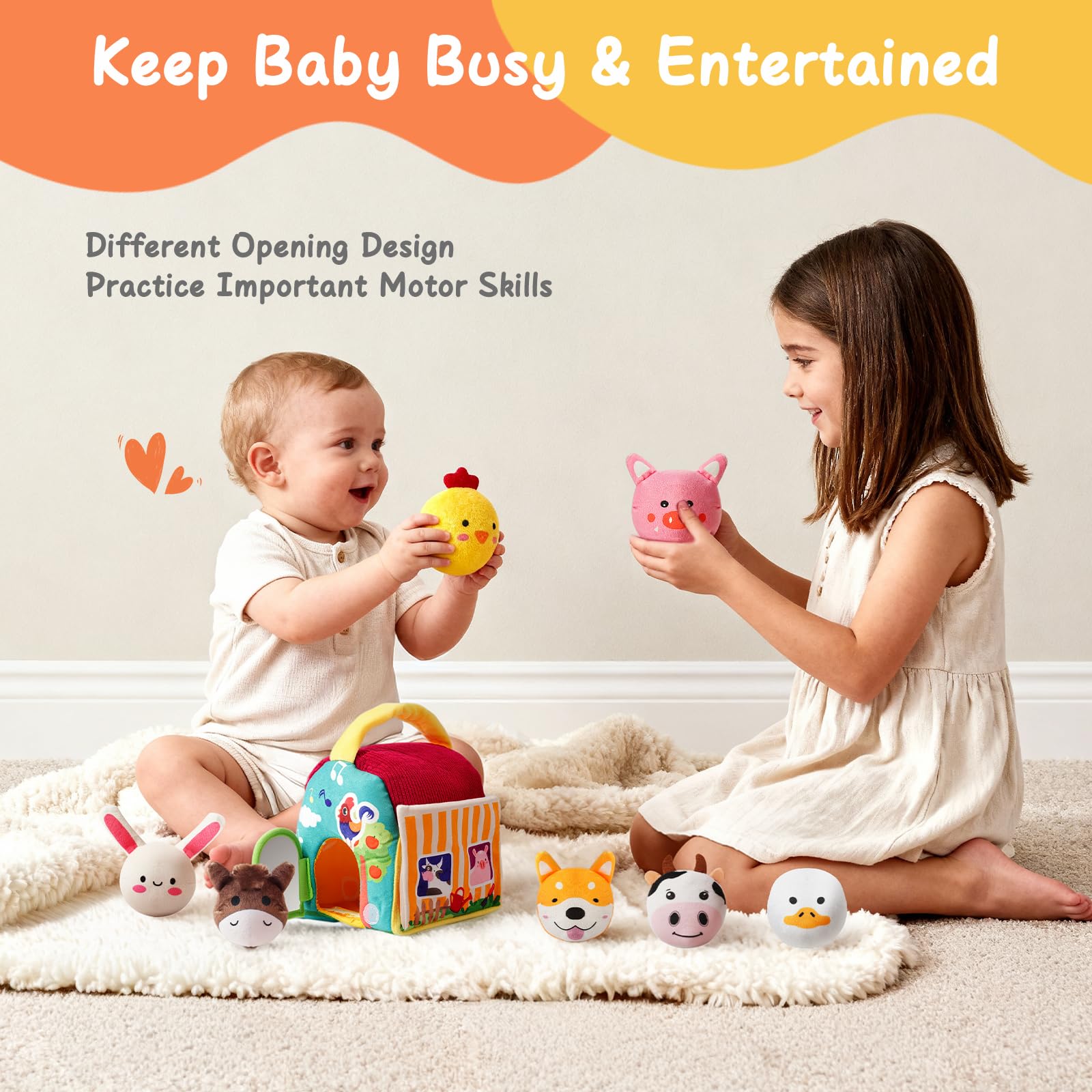 Yeeammk Baby Toys 6-12 Months, 9PCS Montessori Sensory Toys with Surprise Barn Stuffed Farm Animals - Image 2