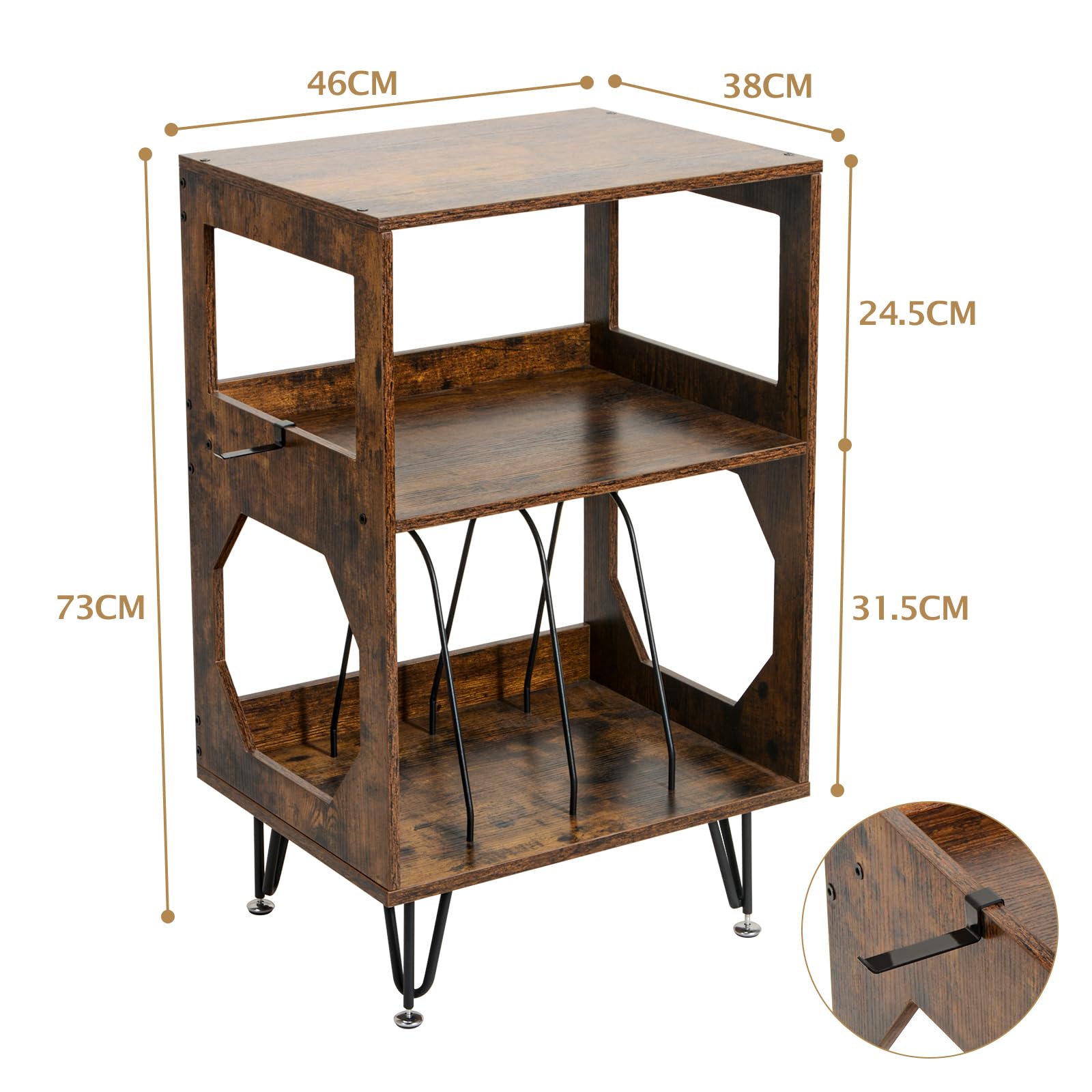 Vintage Plattenspieler-Ständer, Beistelltisch Plattenspieler Regal mit Aufbewahrung Holz Plattenspieler-Tisch, Vinyl Holder mit Metallfüßen Fasst 160 Alben für Wohnzimmer Schlafzimmer Büro