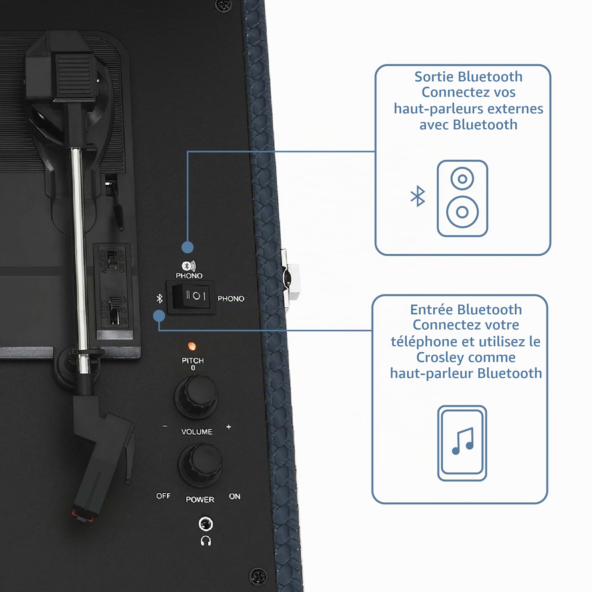 Crosley Voyager Tourne-Disque Portable Bluetooth, Lecteur de Disque Vinyle à 3 Vitesses, Platine Vinyle, Haut-parleurs Stéréo Intégrés, Récepteur Bluetooth, Entrée