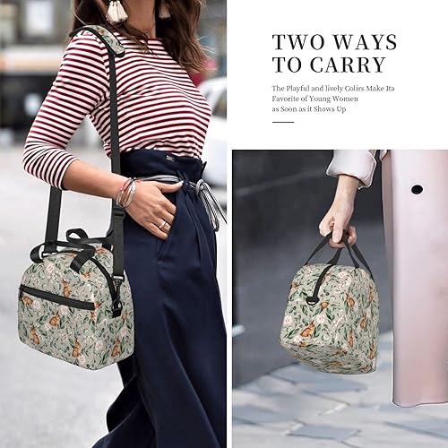 Miniatura 8 de Lindos conejitos hojas bolsa de almuerzo aislada con correas, lonchera para mujeres y hombres, bolsa de mano impermeable para viajes de oficina