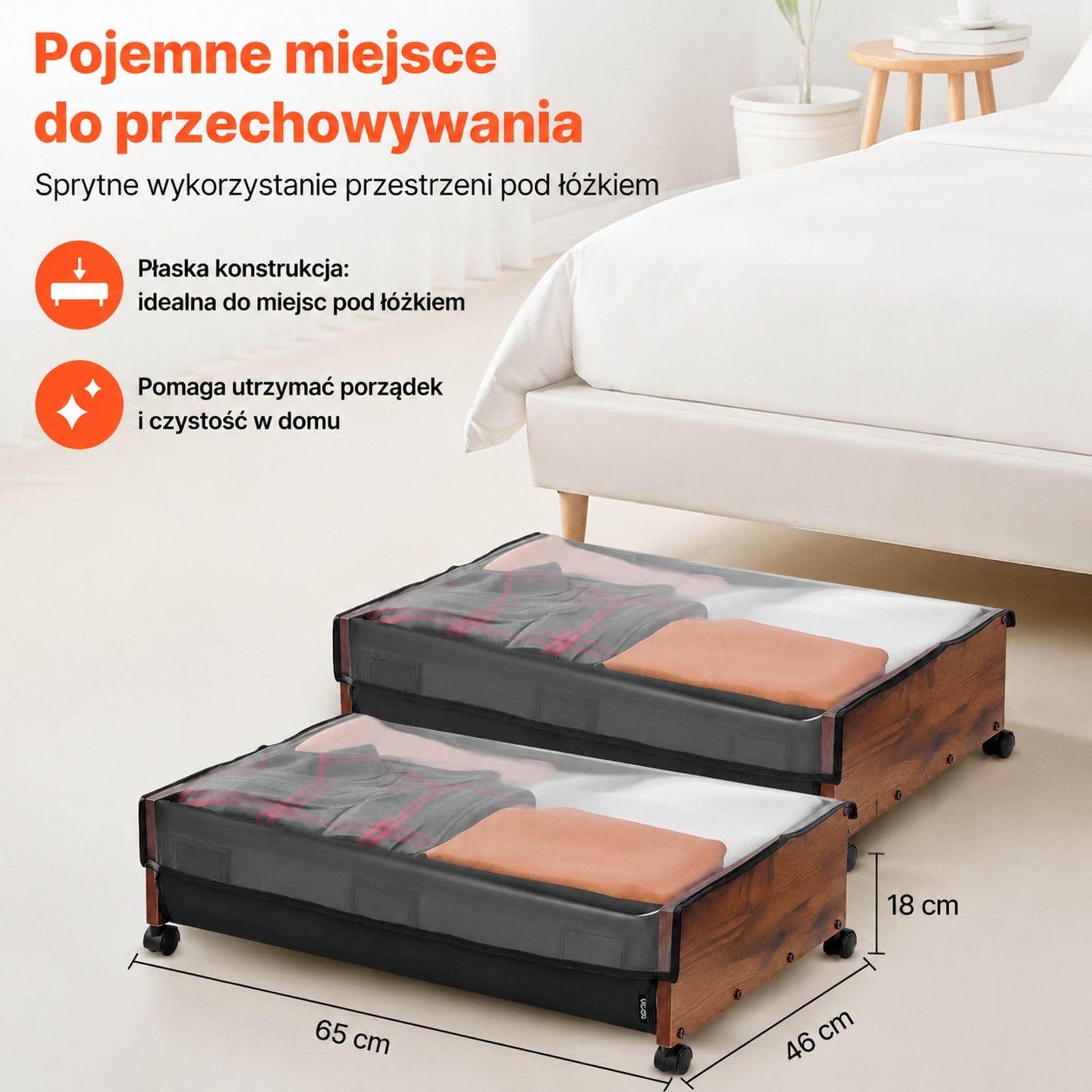 2 pojemniki do przechowywania pod łóżkiem na kółkach, mobilne szuflady na ubrania i buty do sypialni z uchwytami