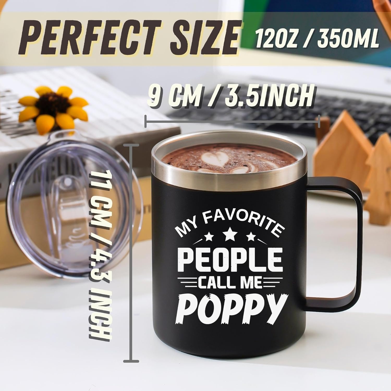 Onebttl Poppy Gifts Coffee Mug for Christmas Father's Day Birthday, 12oz Stainless Steel Coffee Mug with Handle and Lid - Call Me Poppy - Image 2