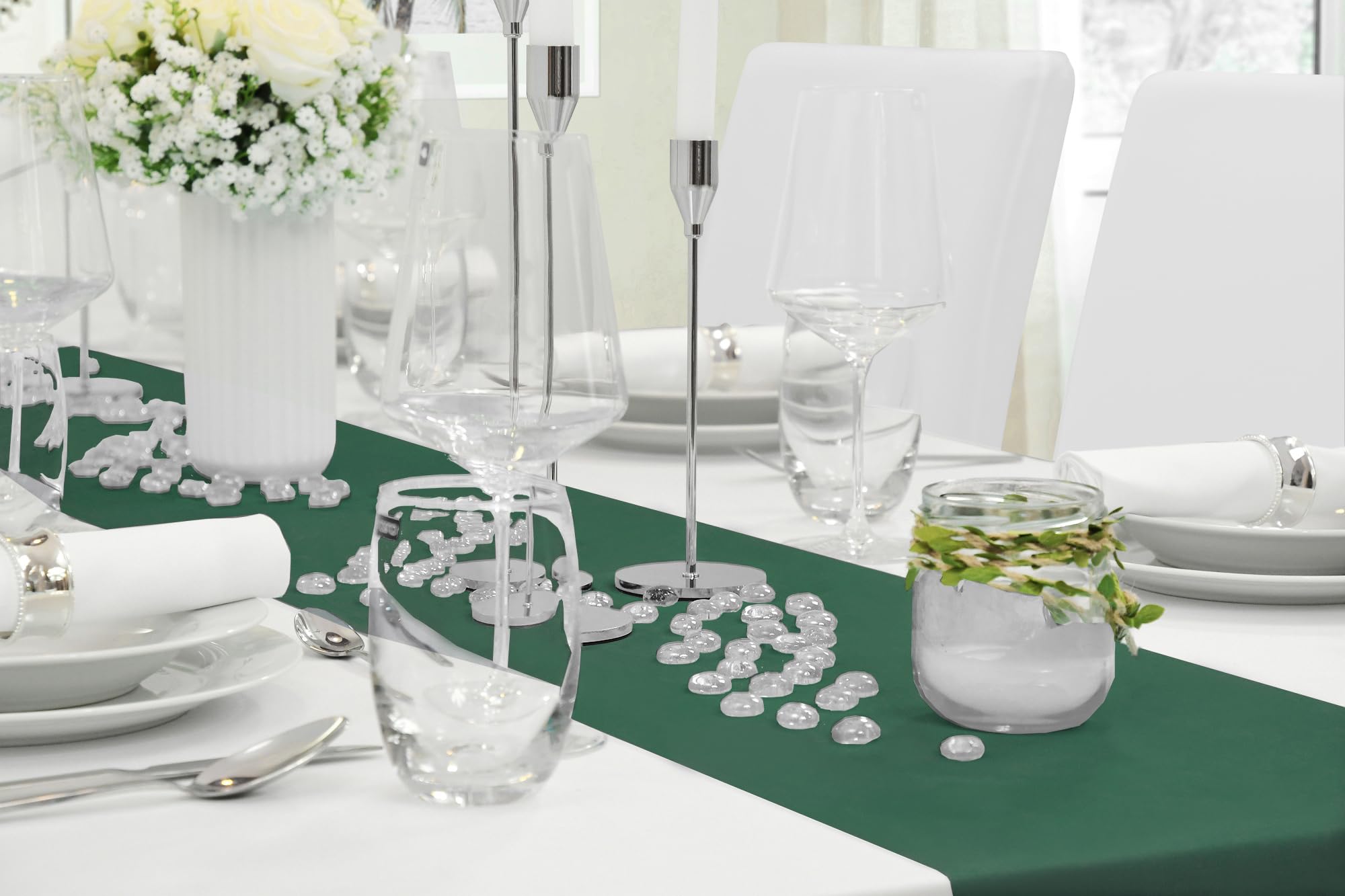 Runner Tavola Verde Scuro 30cmx5m - Tessuto Non Tessuto Per Decorazioni Natalizie E Matrimoni - Foto 2